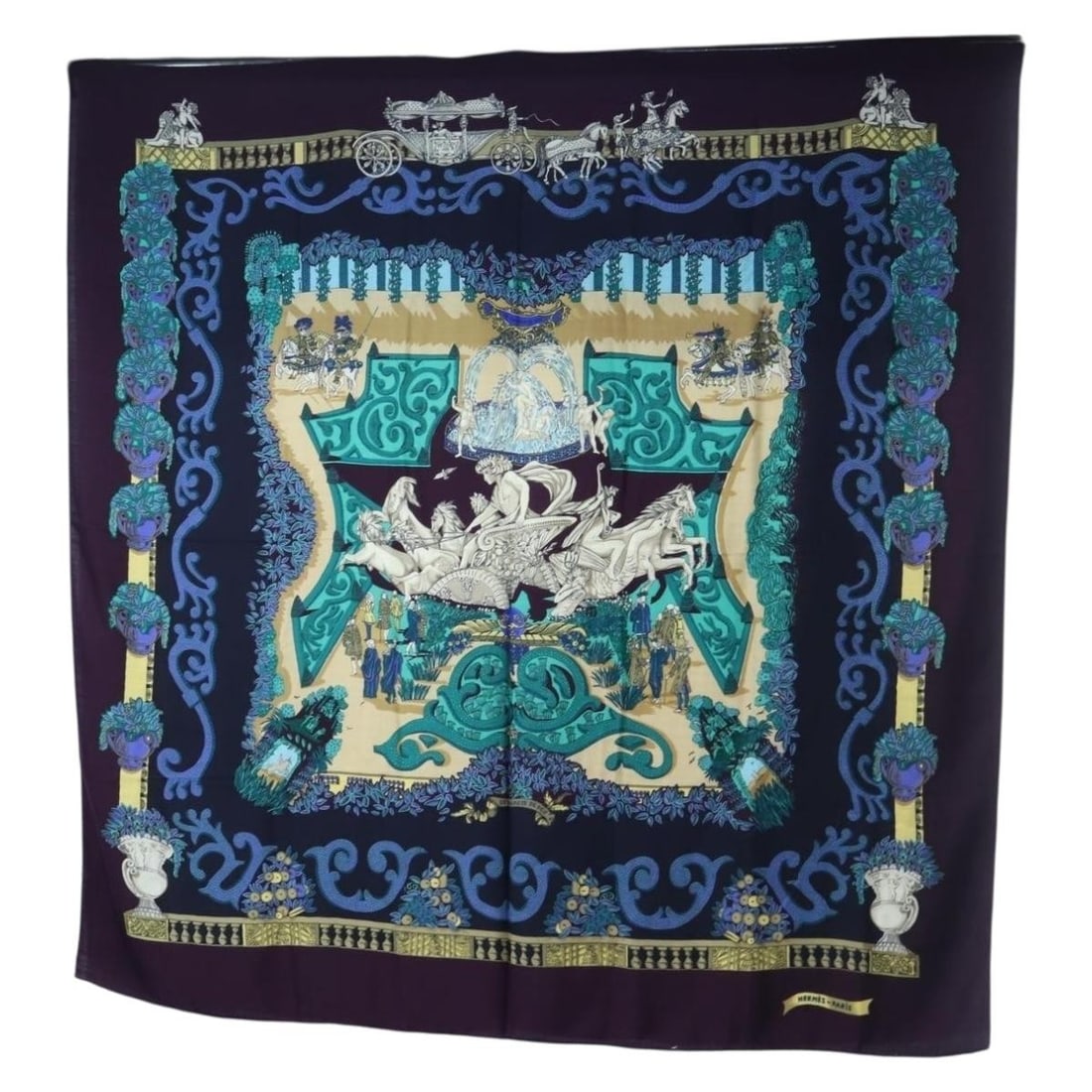 Hermes Le Paradis du Ray Carre 140 Cashmere Scarf Navy (1 of 12)