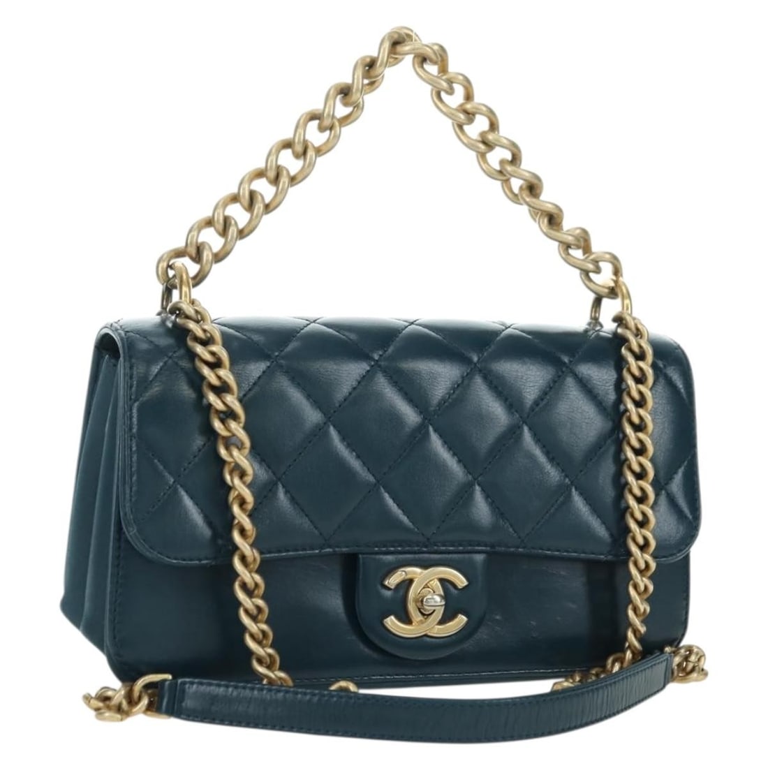 CHANEL Matelasse 23 Lambskin 2way Shoulder Bag Navy Gold: CHANEL Matelasse 23 Lambskin 2way Shoulder Bag Navy Gold This CHANEL Matelasse 23 Chain Bag is a 2-way shoulder bag crafted in navy leather with gold-tone accents and lamb skin material. It was made i