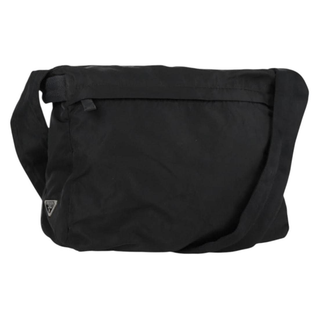 Prada Vintage Black Nylon Shoulder Bag: Prada Vintage Black Nylon Shoulder Bag This Prada vintage shoulder bag for women features black nylon material and a classic design. It shows signs of wear including surface rubbing, stains, and some 