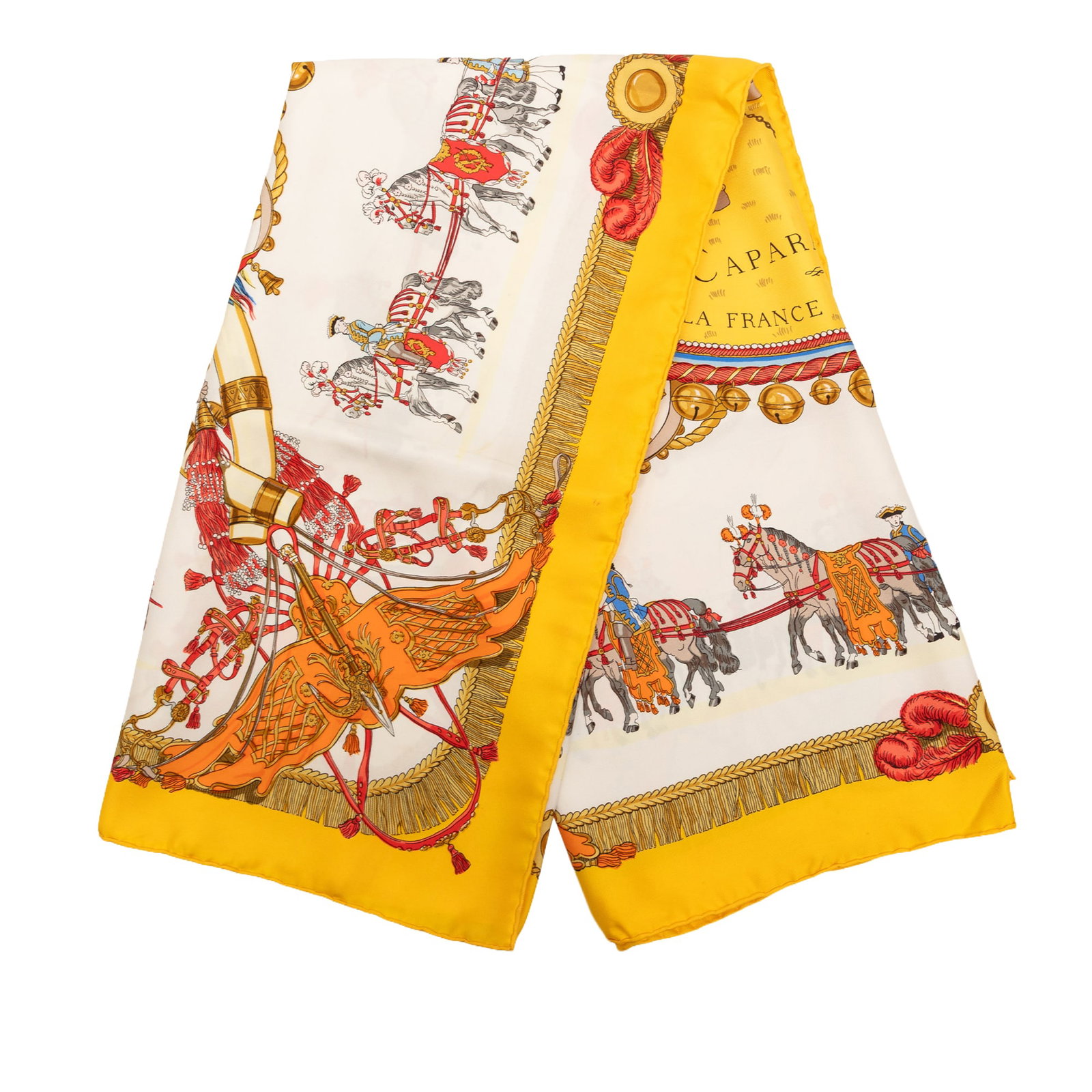 Hermes Caparacons De La France Et De L Inde 90 silk scarf yellow (1 of 8)