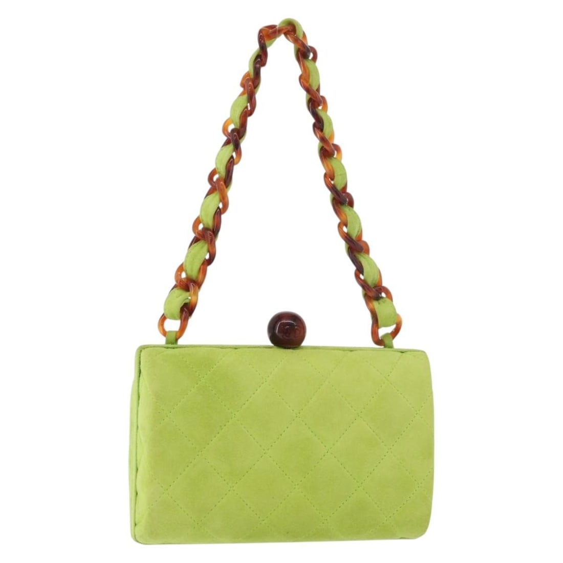 CHANEL CC Matelasse Suede Handbag Light Green with Dust Bag Card: CHANEL CC Matelasse Suede Handbag Light Green with Dust Bag Card A CHANEL Matelasse chain hand bag in light green suede, made in Italy. It comes with a dust bag and guarantee card. The bag is describe