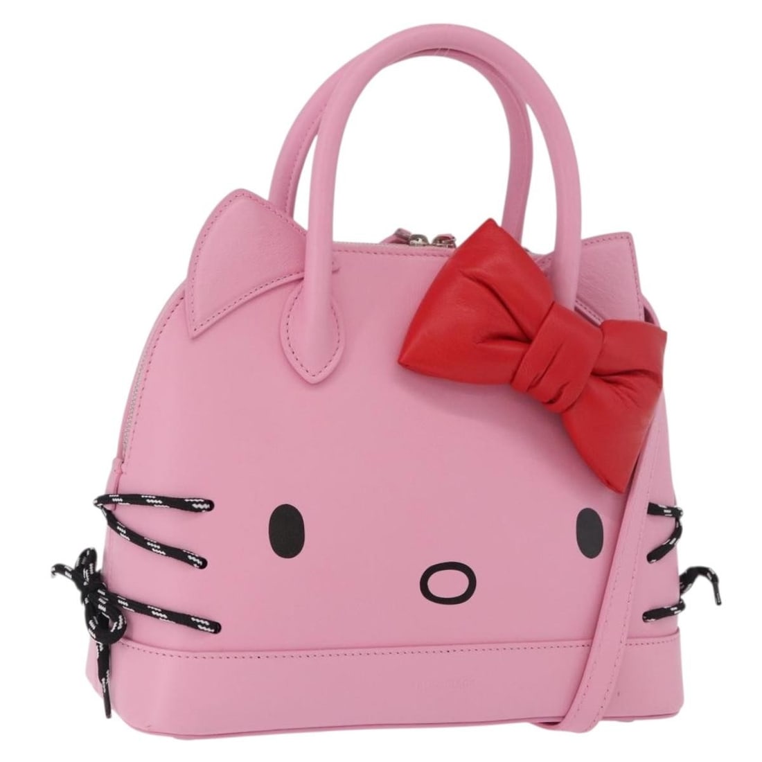 Balenciaga 619014 Pink Leather 2way Hand Bag with Strap: Balenciaga 619014 Pink Leather 2way Hand Bag with Strap Balenciaga Sanrio Virutop Handles 2-way handbag in pink leather. Designed for women, this Italian-made bag can be carried by the top handles or 