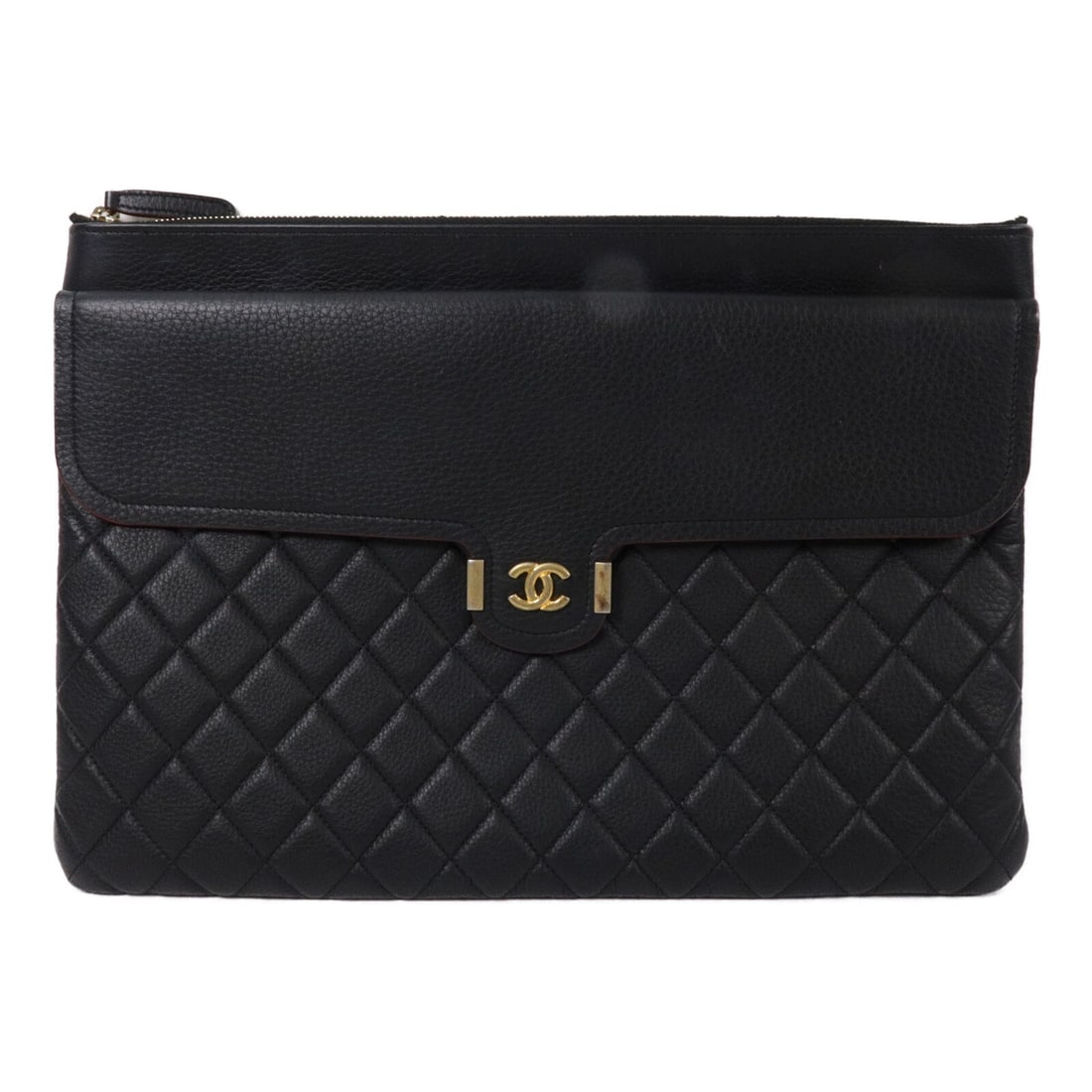 Chanel Archi Chic O Case Black Calfskin Clutch Bag GHW: Chanel Archi Chic O Case Black Calfskin Clutch Bag GHW Chanel Archi Chic O-Case clutch handbag in black calfskin leather with CC GHW detailing. This women's clutch features an exterior open pocket and