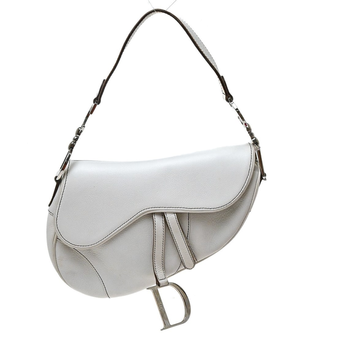 Christian Dior Vintage Saddle White Leather Handbag: Christian Dior Vintage Saddle White Leather Handbag Vintage Christian Dior Saddle bag in white leather. This women's bag is made in Italy and shows overall good condition, with noted dirt on the metal
