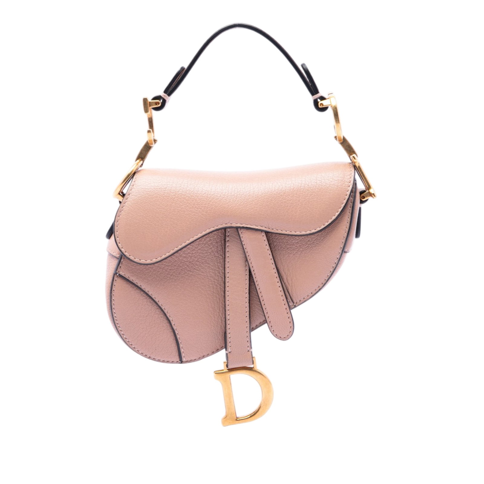 Brown Leather Micro Saddle Bag by Dior: Brown Leather Micro Saddle Bag by Dior Dior Micro Goatskin Saddle Bag in brown, crafted with a leather body and a flat leather handle. It features a front flap with magnetic closure and was made in It