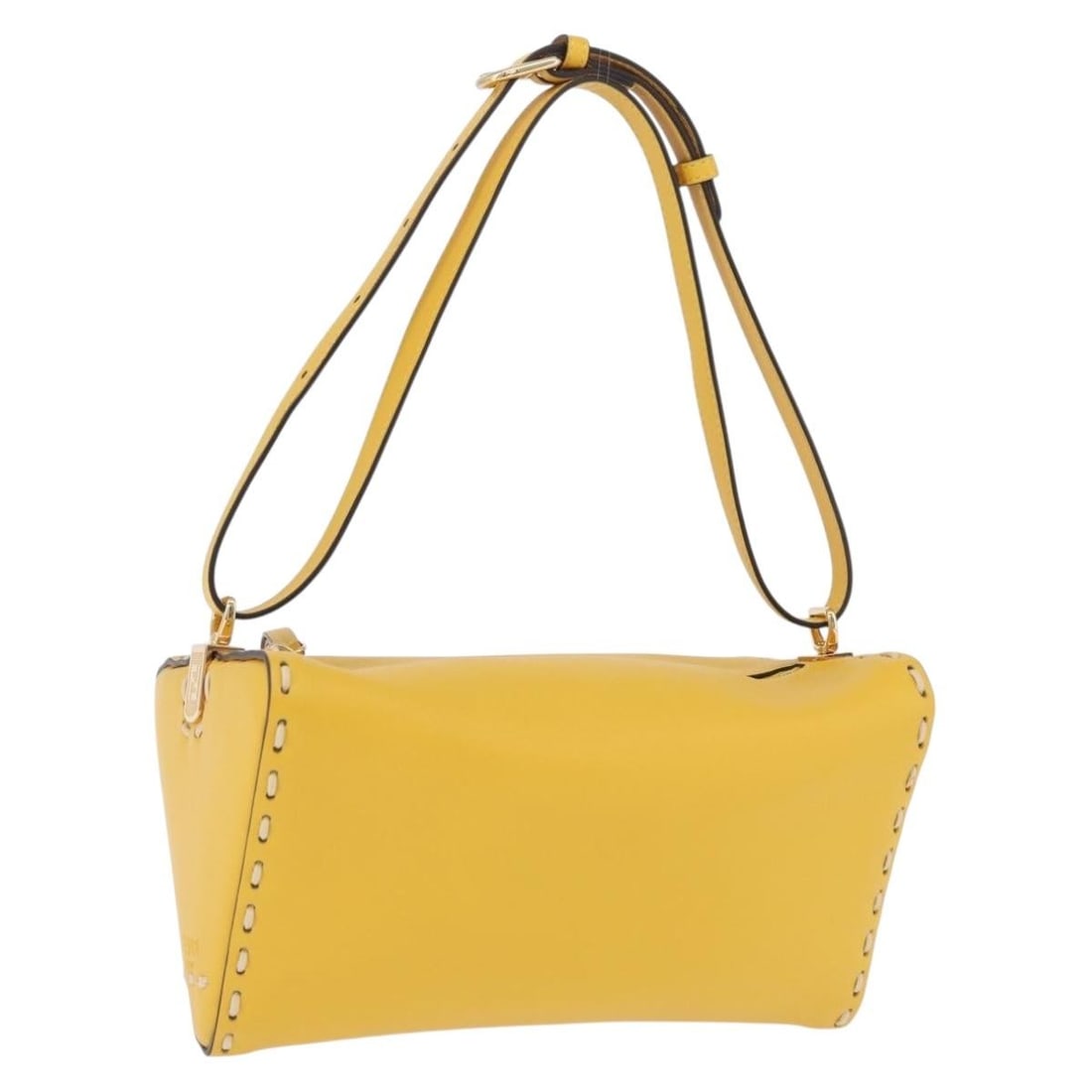 FENDI 8BS053 Celeria Leather Shoulder Bag Yellow Gold Tone: FENDI 8BS053 Celeria Leather Shoulder Bag Yellow Gold Tone Fendi Celeria Triangle shoulder bag in yellow leather with gold-tone detailing. This women's shoulder bag includes a dust bag and is made in 