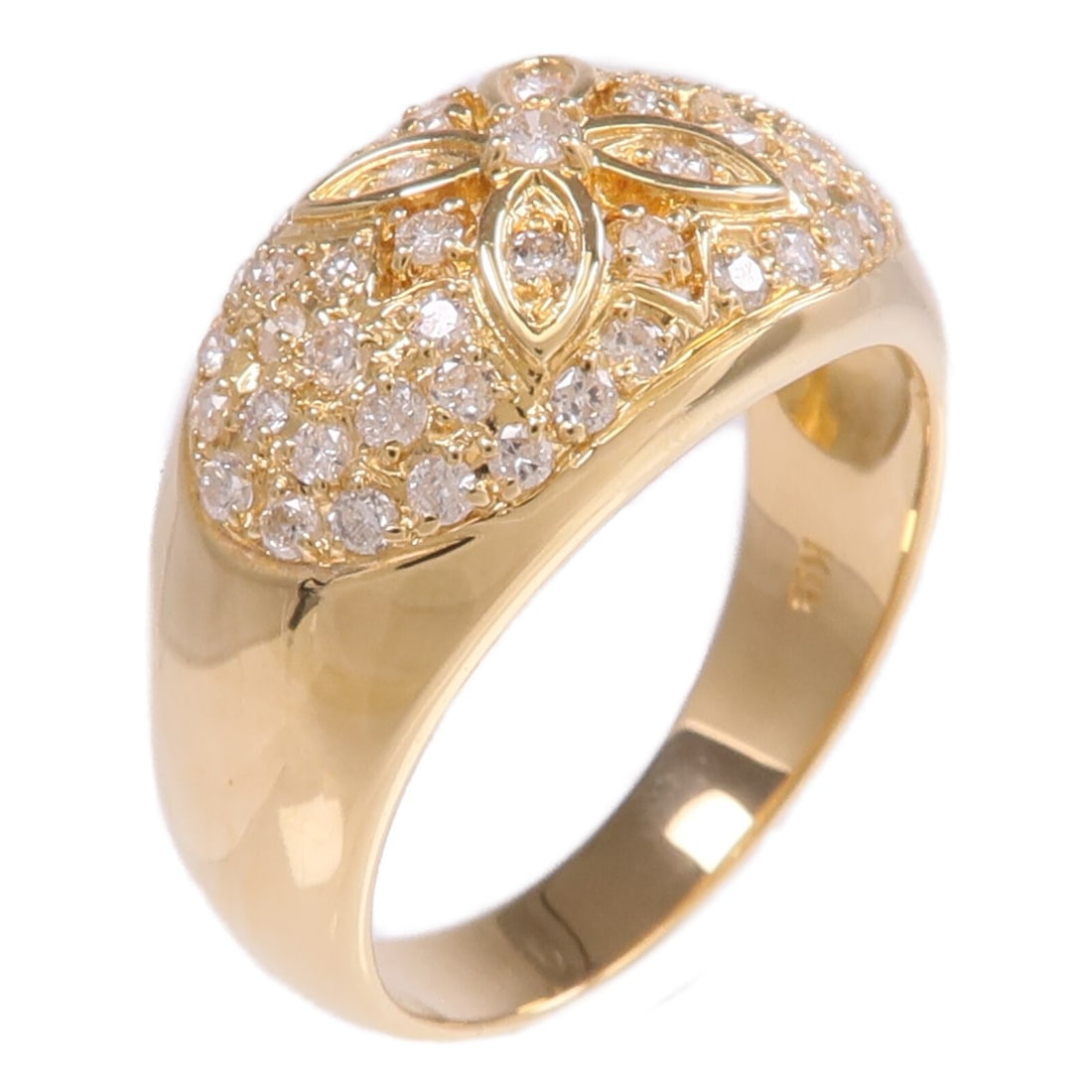 18K Yellow Gold Diamond Ring JEWELRY Brand Size 6.75: 18K Yellow Gold Diamond Ring JEWELRY Brand Size 6.75 A women's diamond ring crafted in K18 yellow gold with a clear diamond accent. The ring is size 6.75 and features a motif measuring 21 mm wide by 1