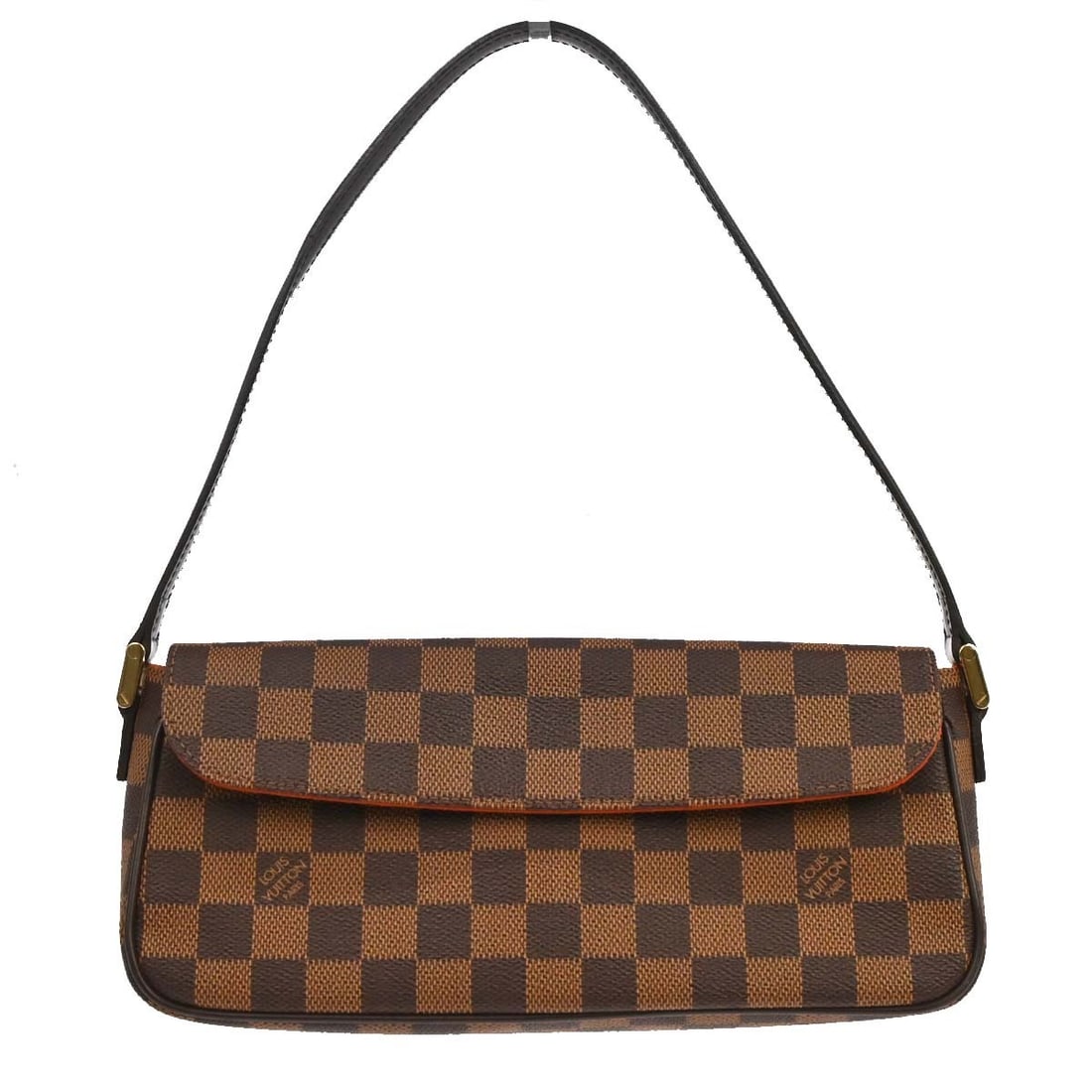 Louis Vuitton Recoleta Damier Ebene Top Handle Bag N51299: Louis Vuitton Recoleta Damier Ebene Top Handle Bag N51299 Vintage Louis Vuitton Recoleta handbag in Damier canvas and leather with an Ebene brown exterior. This medium top-handle bag features a magnet
