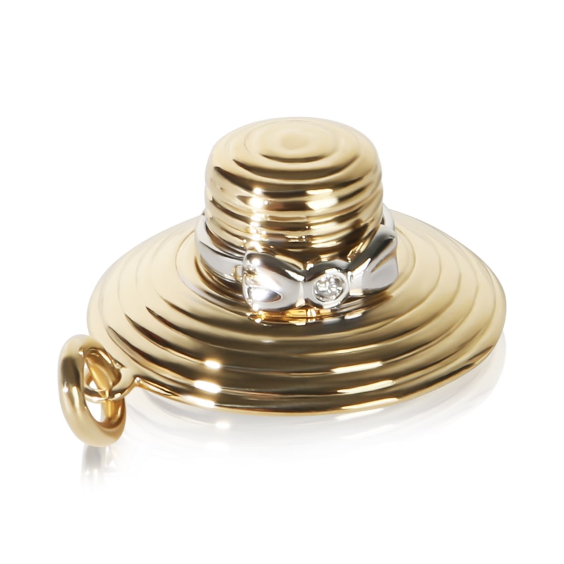 Tiffany & Co. Sunhat Charm in 18k Two Tone Gold with Diamond: Tiffany & Co. Sunhat Charm in 18k Two Tone Gold with Diamond Pre-owned Tiffany & Co. Sunhat charm crafted in white gold and yellow gold, accented with a diamond. This unisex charm is part of the Sunha