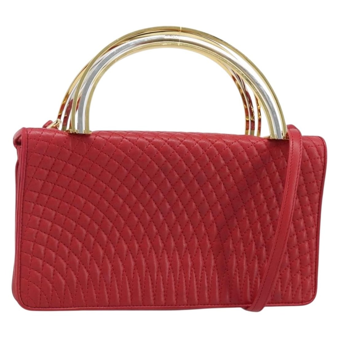 BALLY 2 Way Leather Handbag Red Gold Tone Italy: BALLY 2 Way Leather Handbag Red Gold Tone Italy BALLY 2-way handbag in red leather with gold-tone accents. Designed for women, this Italian-made bag can be carried by the handle or worn with the shoul