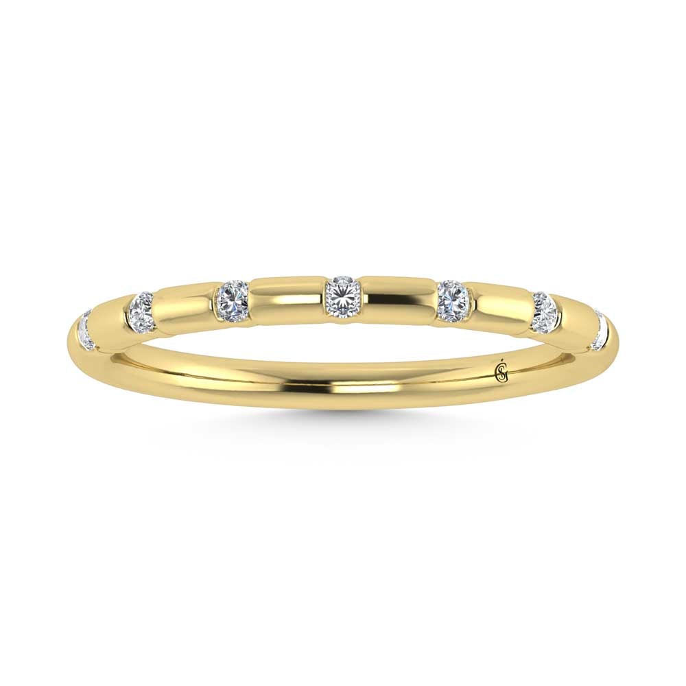 14K Yellow Gold Diamond 1/8 Ct.Tw. Stackable Band: 14K Yellow Gold Diamond 1/8 Ct.Tw. Stackable Band 14k Yellow Gold Stone Color: G-h Stone Clarity: Si Each ring is presented in standard size 6.5. Complimentary resizing is available between sizes 510 