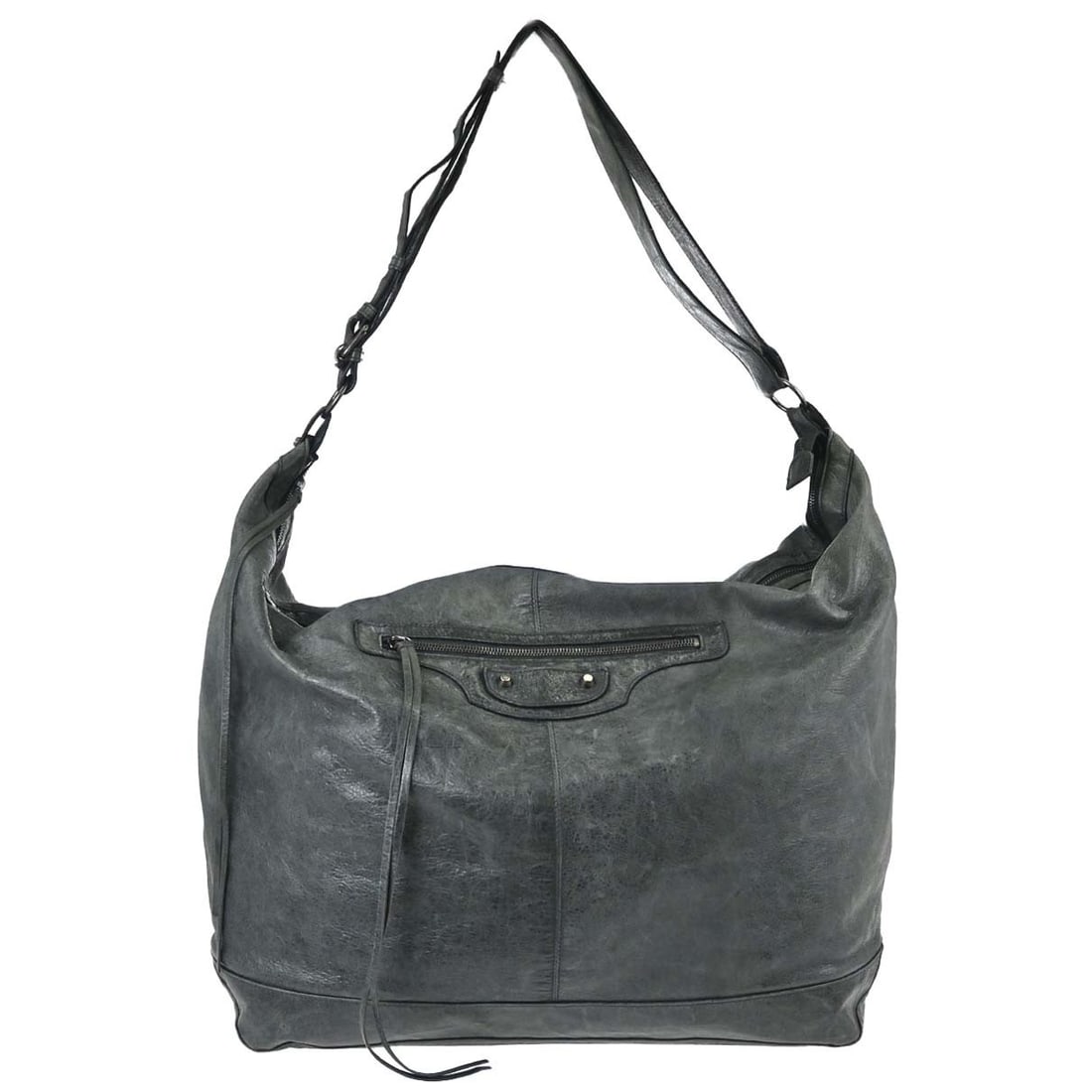Balenciaga Day Cruise XL Lambskin Shoulder Hobo Bag Green: Balenciaga Day Cruise XL Lambskin Shoulder Hobo Bag Green Balenciaga Cruise Shoulder Bag in green lambskin, designed in a large hobo style with a shoulder strap. It features a logo accent, inner pocke