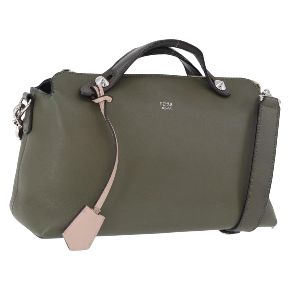 Fendi By The Way Leather 2way Handbag Khaki Silver: Fendi By The Way Leather 2way Handbag Khaki Silver Fendi By The Way 2-way handbag in khaki leather with silver-tone accents. This women's bag includes a clochette and shoulder strap, allowing it to be