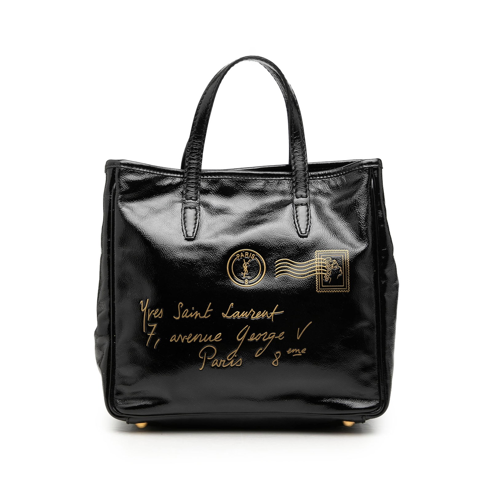 Saint Laurent Y Mail Small Patent Leather Tote Bag Black: Saint Laurent Y Mail Small Patent Leather Tote Bag Black Saint Laurent Small Textured Patent Y Mail Tote in black patent leather. This tote features flat leather handles, an open top with snap closure