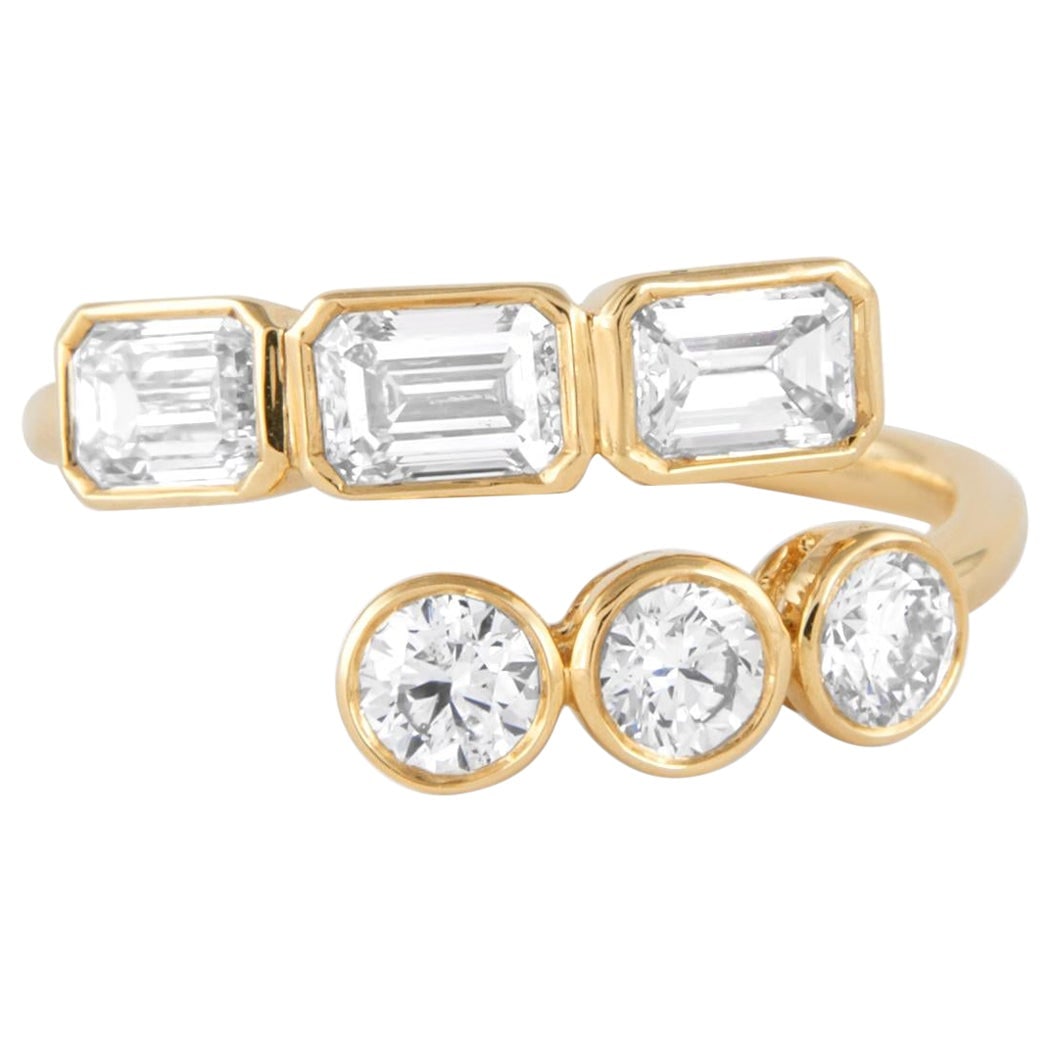 1.68ct Emerald Cut Diamond Bypass Ring 18k Yellow Gold Modern Design (1 of 4)
