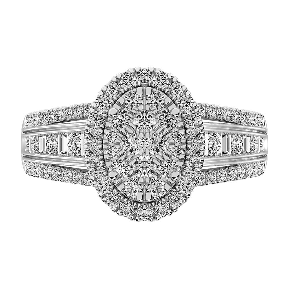 14K White Gold 1 Ct.Tw. Diamond Round and Baguette Engagement Ring: 14K White Gold 1 Ct.Tw. Diamond Round and Baguette Engagement Ring 14k White Gold Stone Color: G-h Stone Clarity: I1 Each ring is presented in standard size 6.5. Complimentary resizing is available be