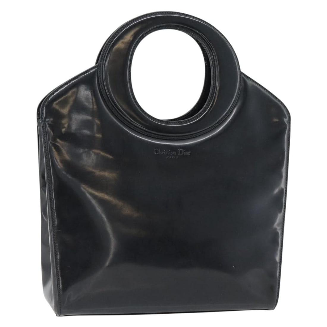 Christian Dior patent leather handbag black with gold tone Italy: Christian Dior patent leather handbag black with gold tone Italy This Christian Dior hand bag is crafted in patent leather with a black and gold color combination. Made in Italy, it features a structu