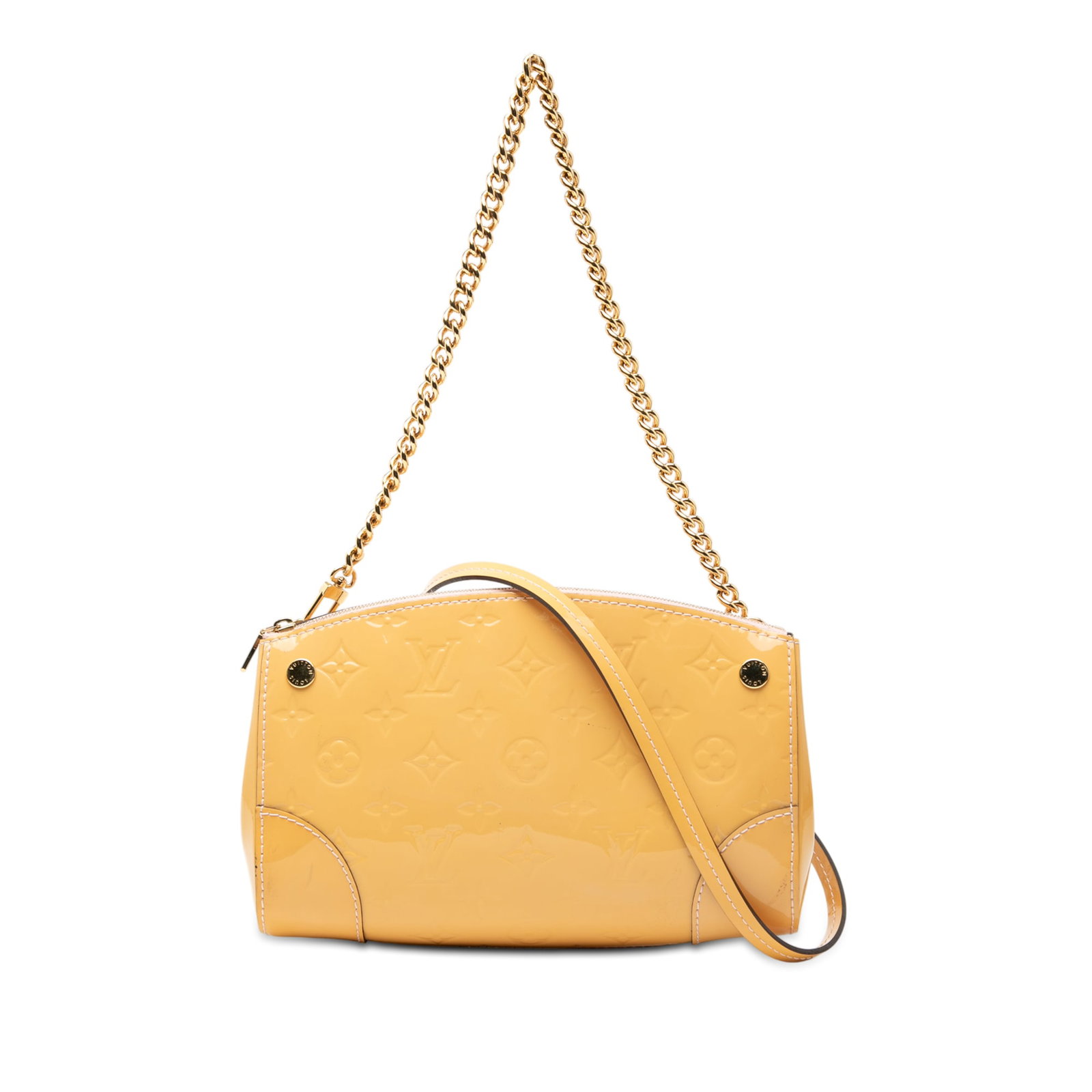 Louis Vuitton Santa Monica Yellow Vernis Leather Crossbody Bag: Louis Vuitton Santa Monica Yellow Vernis Leather Crossbody Bag This Louis Vuitton Monogram Vernis Santa Monica bag features a monogram vernis leather body in yellow, complemented by a chain link strap