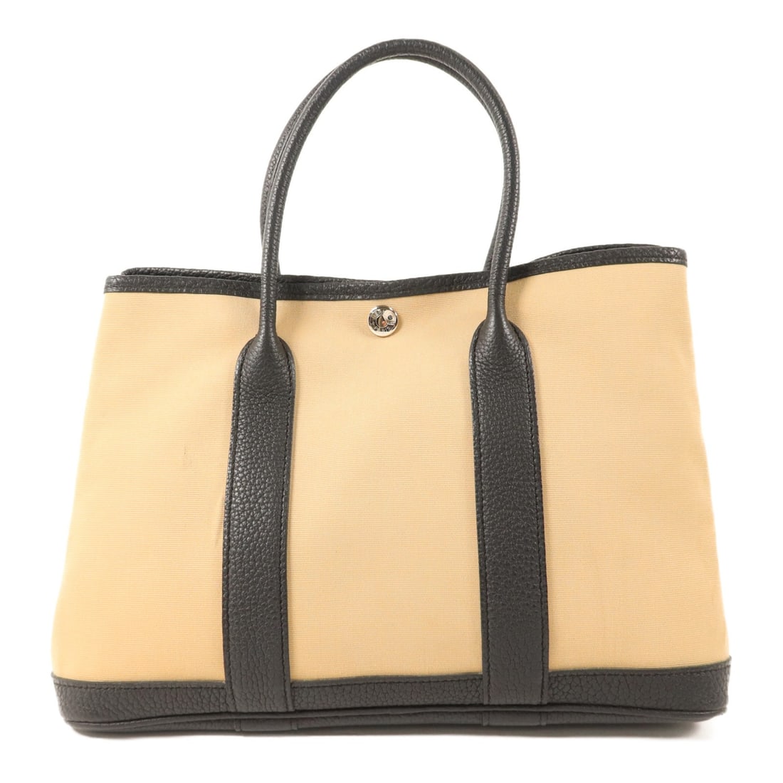Hermes Garden Party TPM canvas Negonda leather tote Trench Noir: Hermes Garden Party TPM canvas Negonda leather tote Trench Noir Hermes Garden Party TPM tote bag crafted in canvas with Negonda leather and calfskin trim. This women's tote is made in France and featu