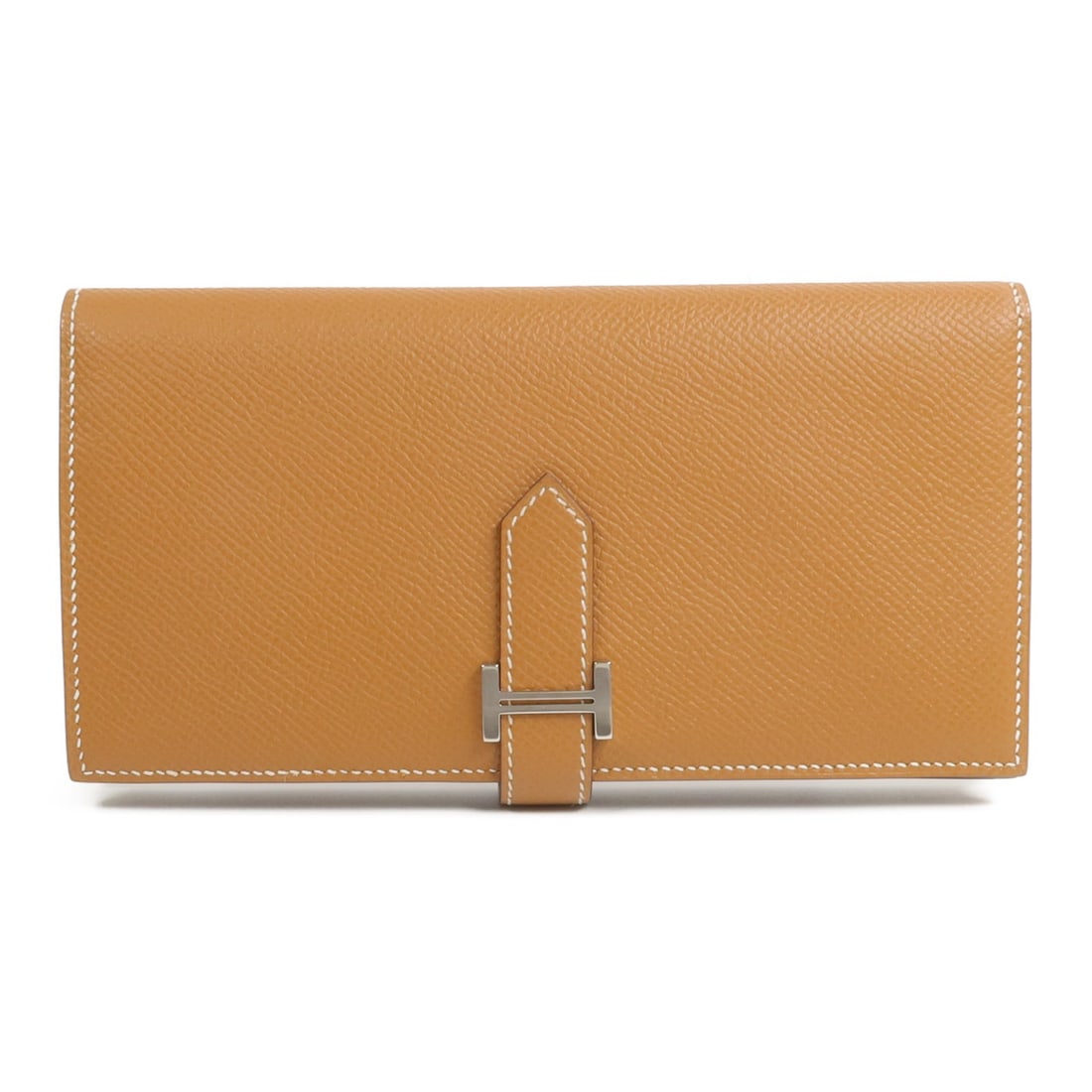 Hermes Bearn Epsom Calfskin Long Bifold Wallet Gold Brown: Hermes Bearn Epsom Calfskin Long Bifold Wallet Gold Brown Hermes Bearn long bifold wallet in Veau Epsom calfskin with palladium-tone hardware and a snap closure. This women's wallet features a structu