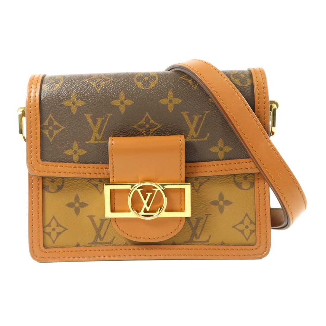 Louis Vuitton Mini Dauphine M45959 Shoulder Bag Monogram Reverse Brown: Louis Vuitton Mini Dauphine M45959 Shoulder Bag Monogram Reverse Brown A Louis Vuitton Mini Dauphine shoulder bag in BrownxBrown/Caramel, featuring Monogram Reverse and PVC coated canvas. This women's