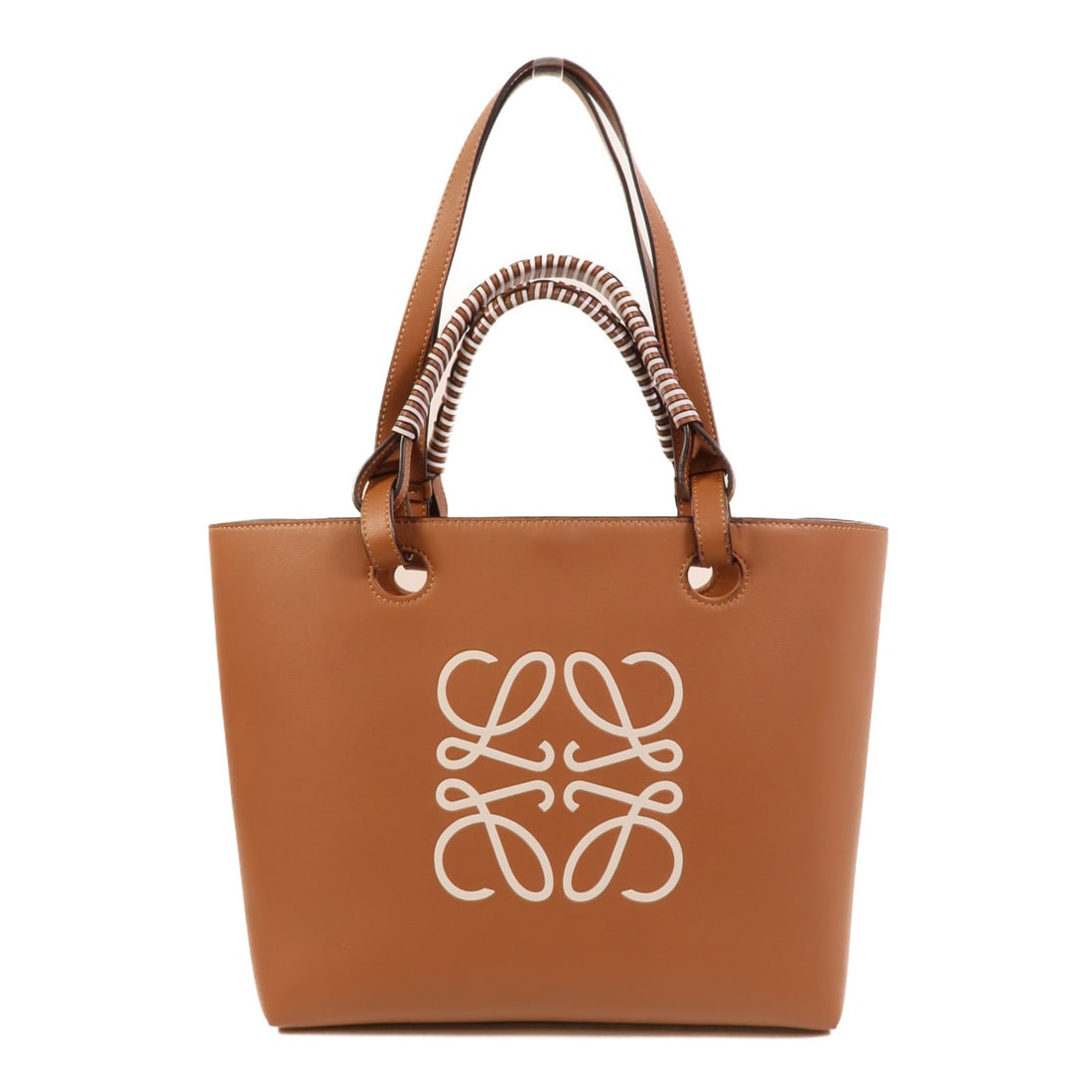 LOEWE Anagram Small 2 Way Shoulder Tote Bag Brown Calfskin: LOEWE Anagram Small 2 Way Shoulder Tote Bag Brown Calfskin A LOEWE Anagram Tote small 2way shoulder bag in brown calfskin (cowhide) leather. Made in Spain, this women's regular-size bag features a bro