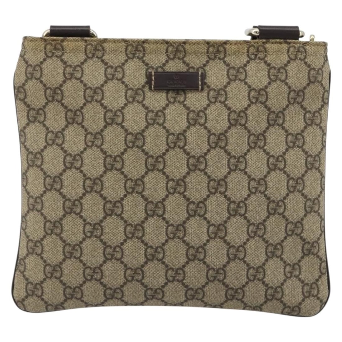 Gucci Zip Top Messenger Beige GG Canvas Shoulder Bag: Gucci Zip Top Messenger Beige GG Canvas Shoulder Bag Gucci Zip Top Messenger in beige GG canvas with leather trim. This shoulder bag features a zip-top closure and a compact messenger silhouette. Cond