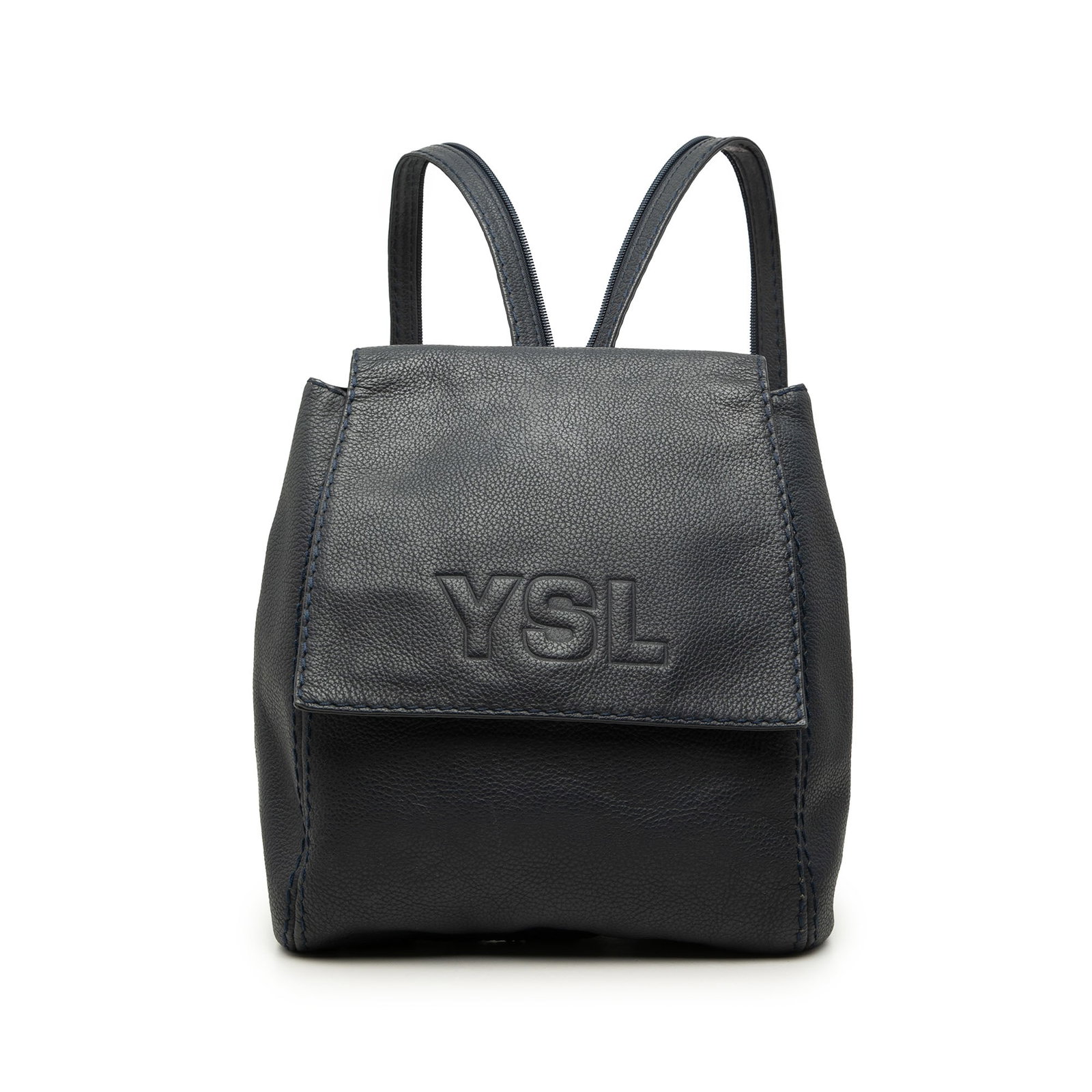 Blue Leather Backpack Saint Laurent Embossed Flap Style (1 of 7)