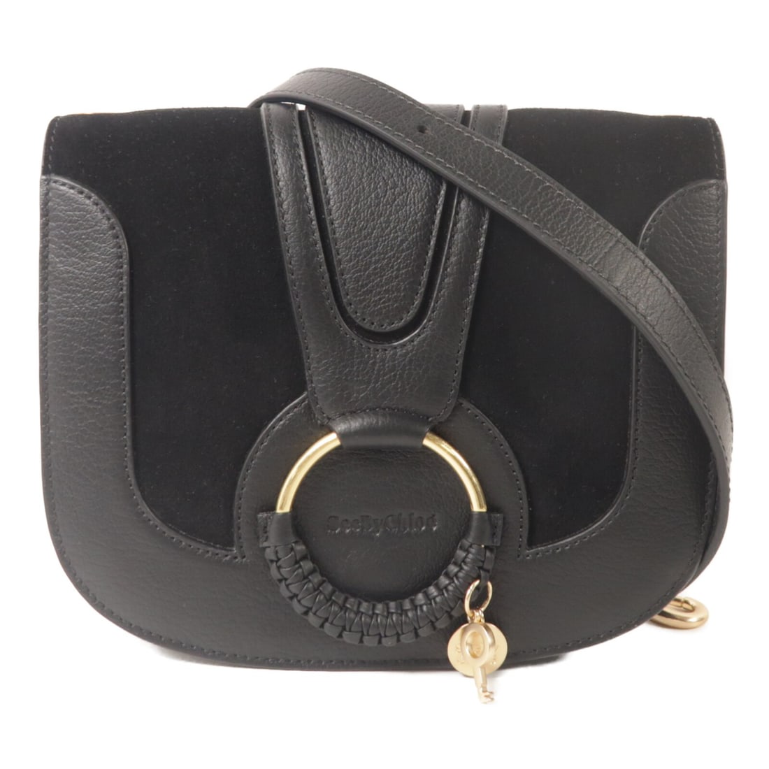 See by Chloe Hana Small Shoulder Bag Black Calfskin Suede: See by Chloe Hana Small Shoulder Bag Black Calfskin Suede See by Chloe Hana small shoulder bag in black calfskin leather and suede. It features a shoulder strap, a magnetic pocket, and three open inte