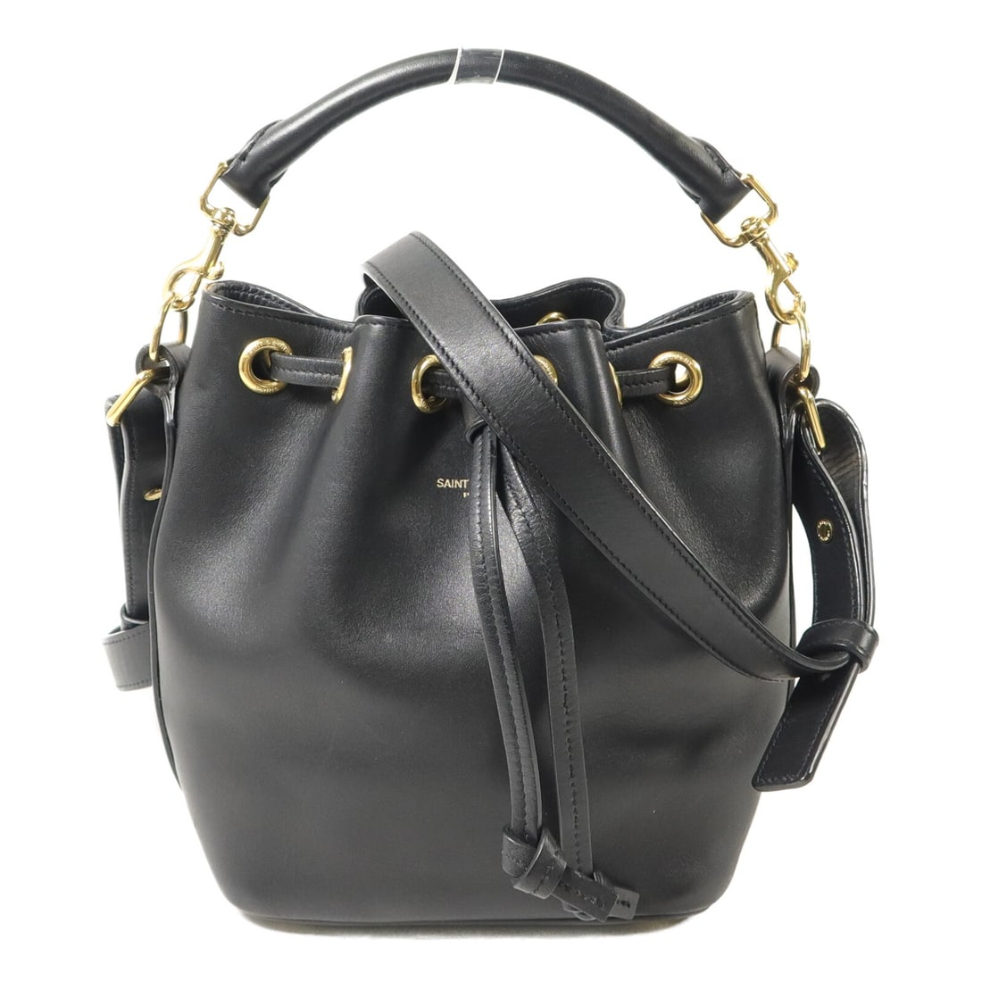 Saint Laurent 340240 Small Bucket 2 Way Shoulder Bag Black Calfskin: Saint Laurent 340240 Small Bucket 2 Way Shoulder Bag Black Calfskin Saint Laurent YSL GHW Small Bucket 2 Way Shoulder Bag in black calfskin leather. This women's bag features a 2-way shoulder bag desi