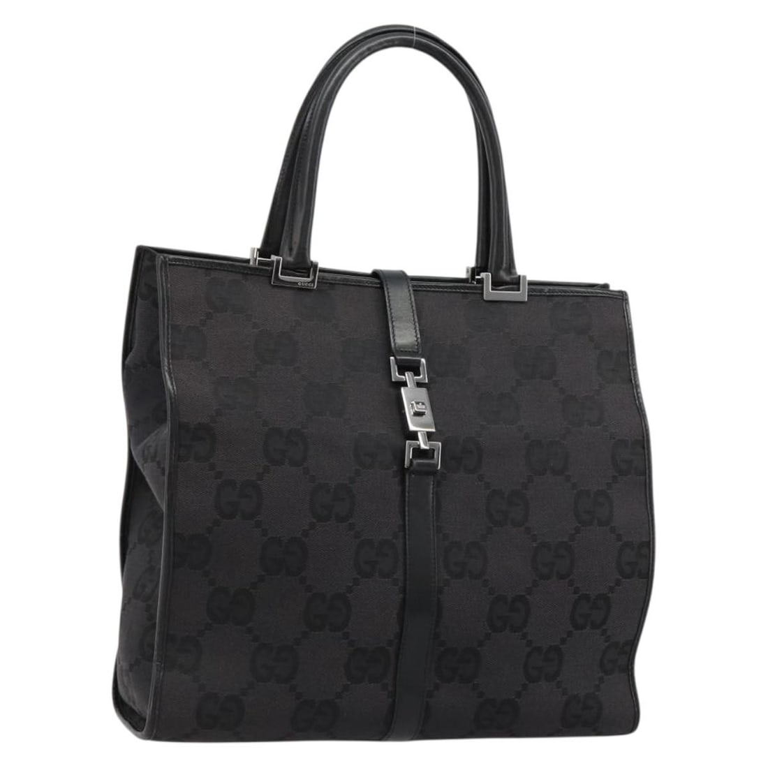 Gucci 002 1064 3444 GG Canvas Tote Black Silver: Gucci 002 1064 3444 GG Canvas Tote Black Silver Gucci tote bag in GG Canvas with a black and silver color scheme. Made in Italy, this women's tote features a structured silhouette with a handle drop o