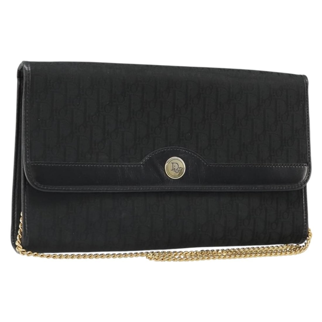 Christian Dior Trotter Canvas Shoulder Bag Black Gold Tone: Christian Dior Trotter Canvas Shoulder Bag Black Gold Tone Christian Dior Trotter Canvas Chain Shoulder Bag in black and gold, made in France. This women's shoulder bag features Trotter canvas exterio