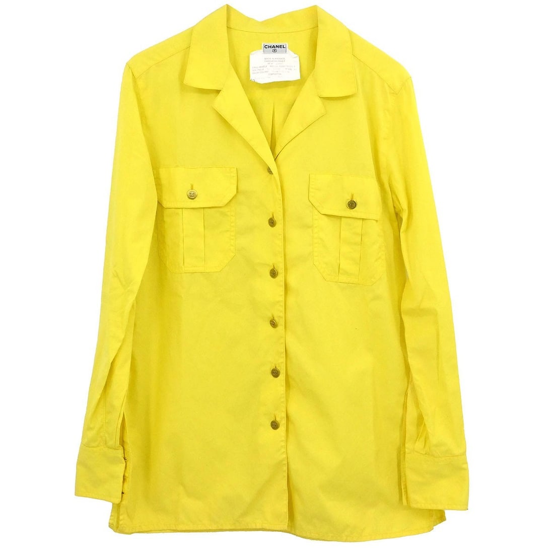 Vintage CHANEL Yellow Cotton Long Sleeve Blouse Size 36 France (1 of 18)