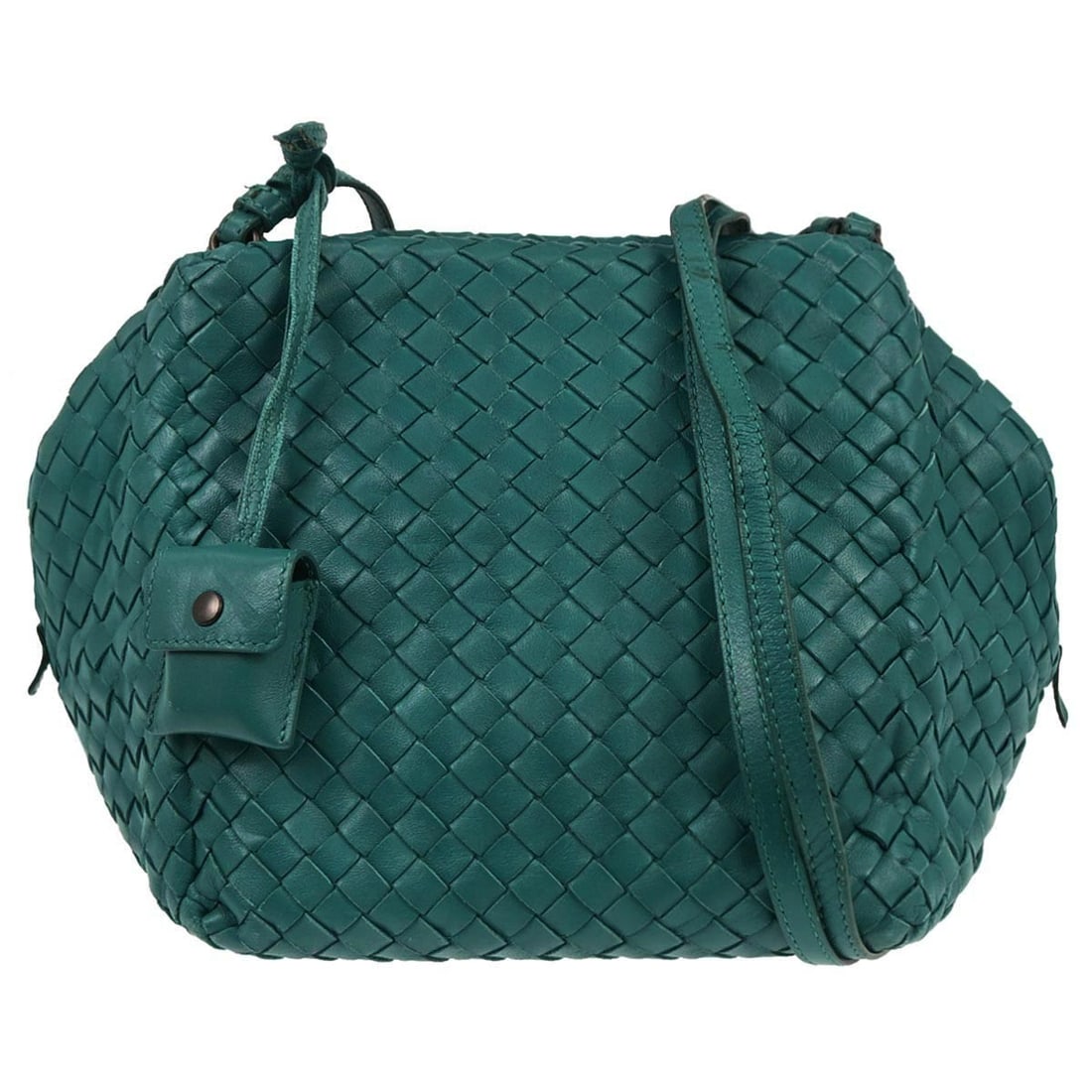 Bottega Veneta Intrecciato Small Green Leather Shoulder Bag 255693 V0016: Bottega Veneta Intrecciato Small Green Leather Shoulder Bag 255693 V0016 Small Bottega Veneta Intrecciato shoulder bag in green leather with a shoulder strap and inner pockets. This made-in-Italy bag 