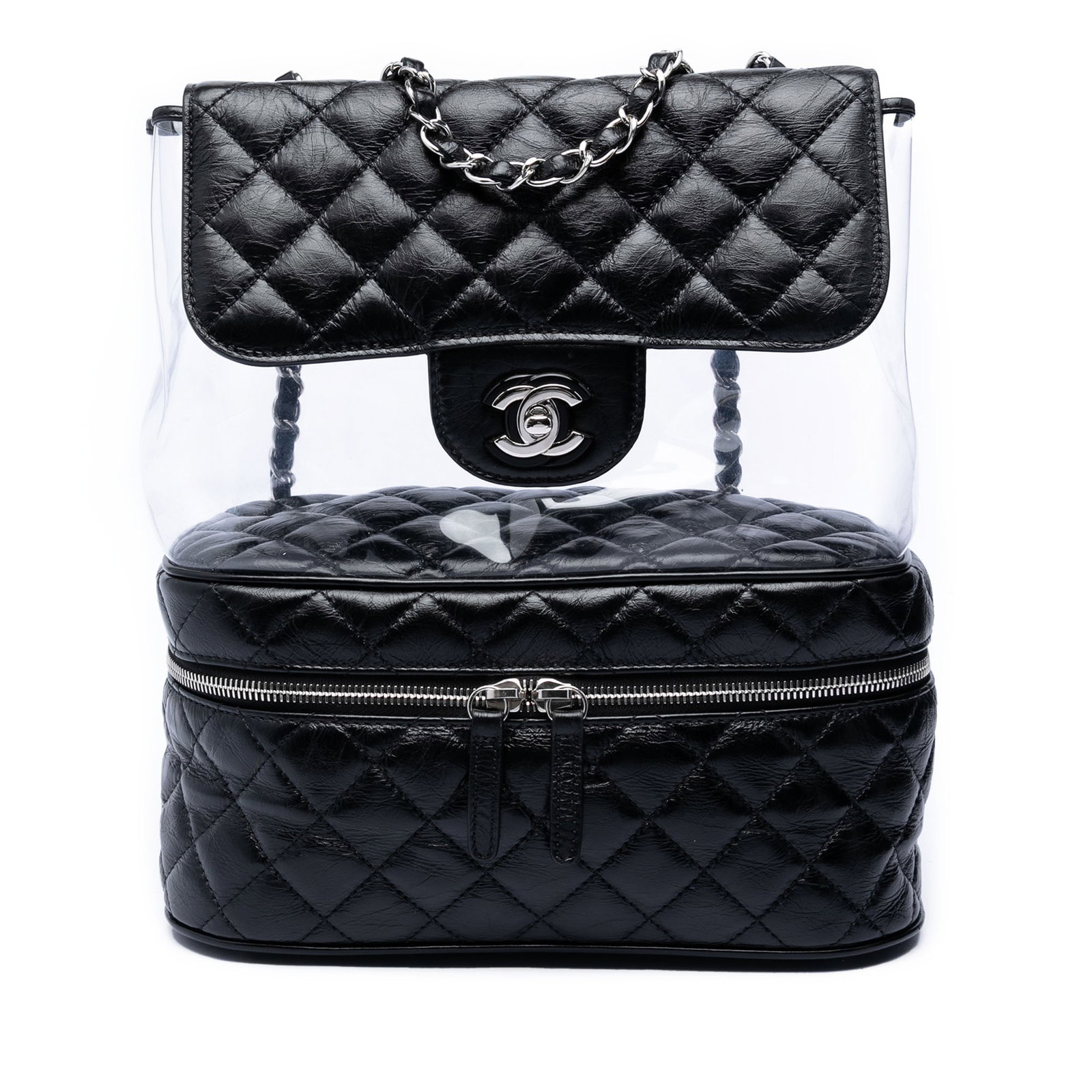 Chanel Aquarium Quilted Lambskin PVC Shoulder Bag: Chanel Aquarium Quilted Lambskin PVC Shoulder Bag This Chanel shoulder bag features a distinctive combination of quilted lambskin leather and PVC, creating a unique aquarium-inspired design. It is equ