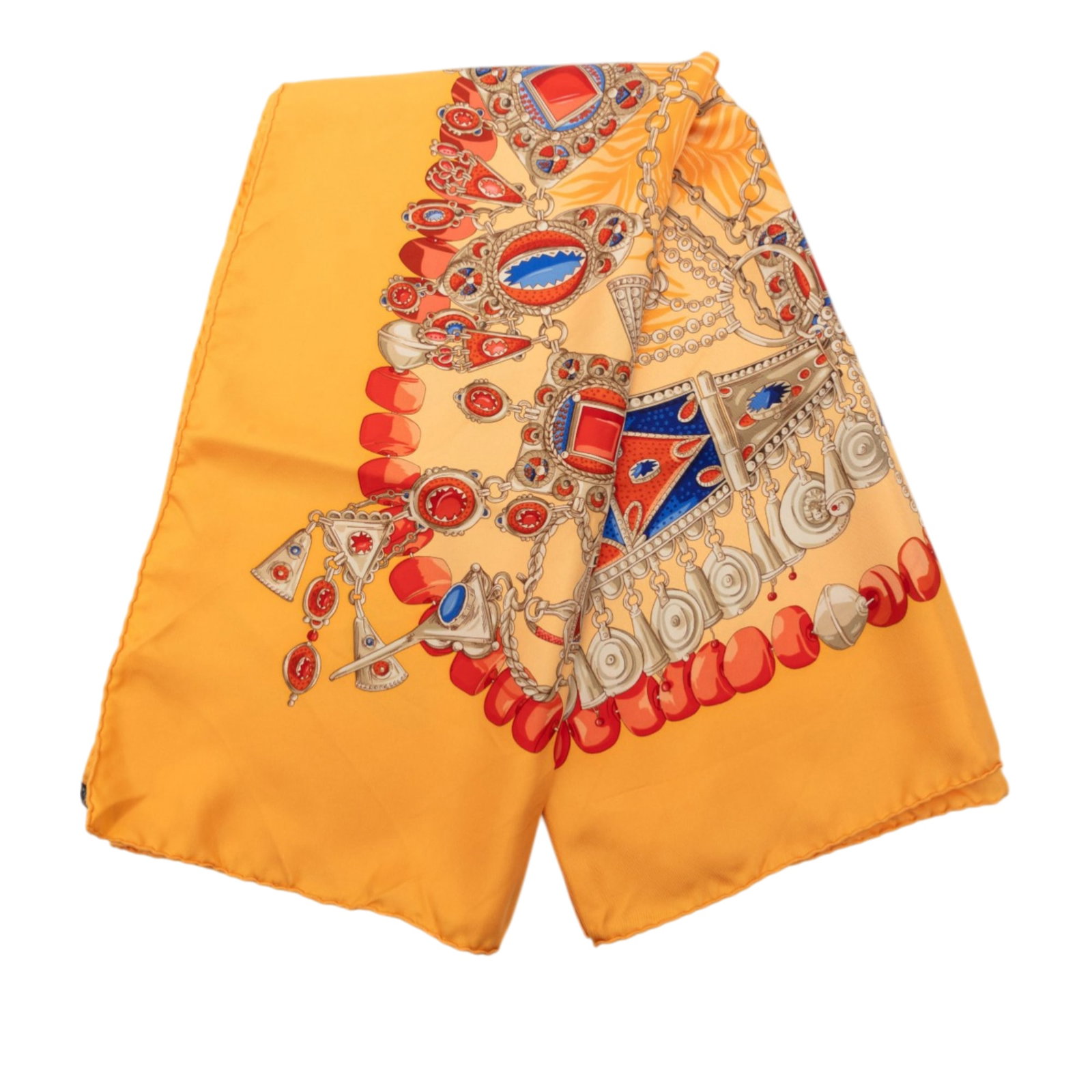 Yellow Terres Precieuses 100 Percent Silk Scarf by Hermes 90cm: Yellow Terres Precieuses 100 Percent Silk Scarf by Hermes 90cm This Hermes Terres Precieuses scarf showcases the iconic print on 100% silk in a yellow colorway. Crafted in France, the scarf is designe