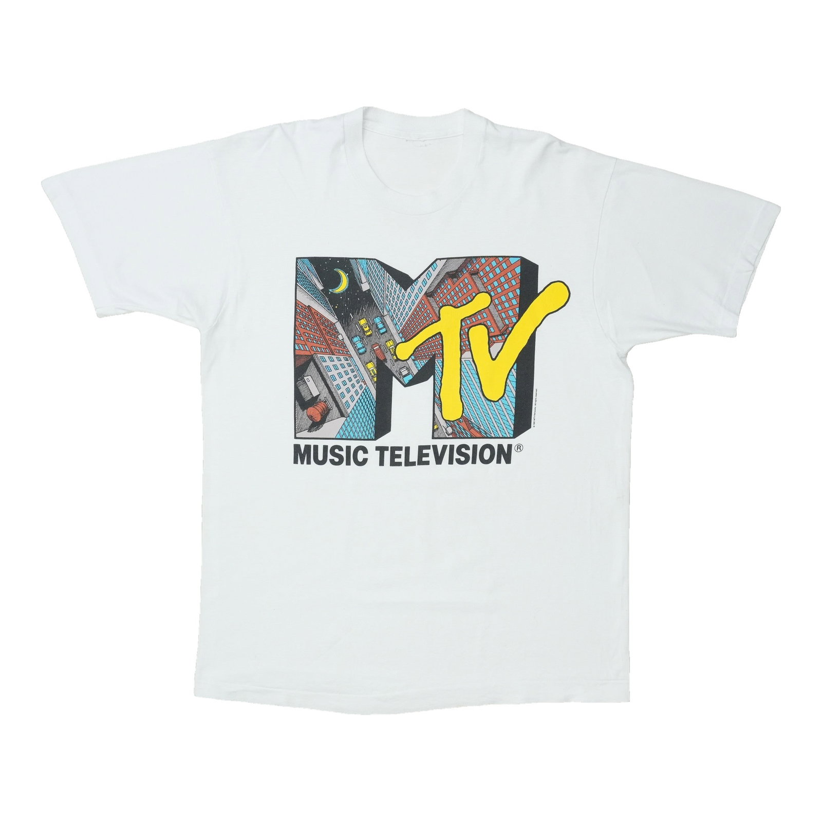Vintage 1990s MTV Music Television White Cotton T Shirt (1 of 3)