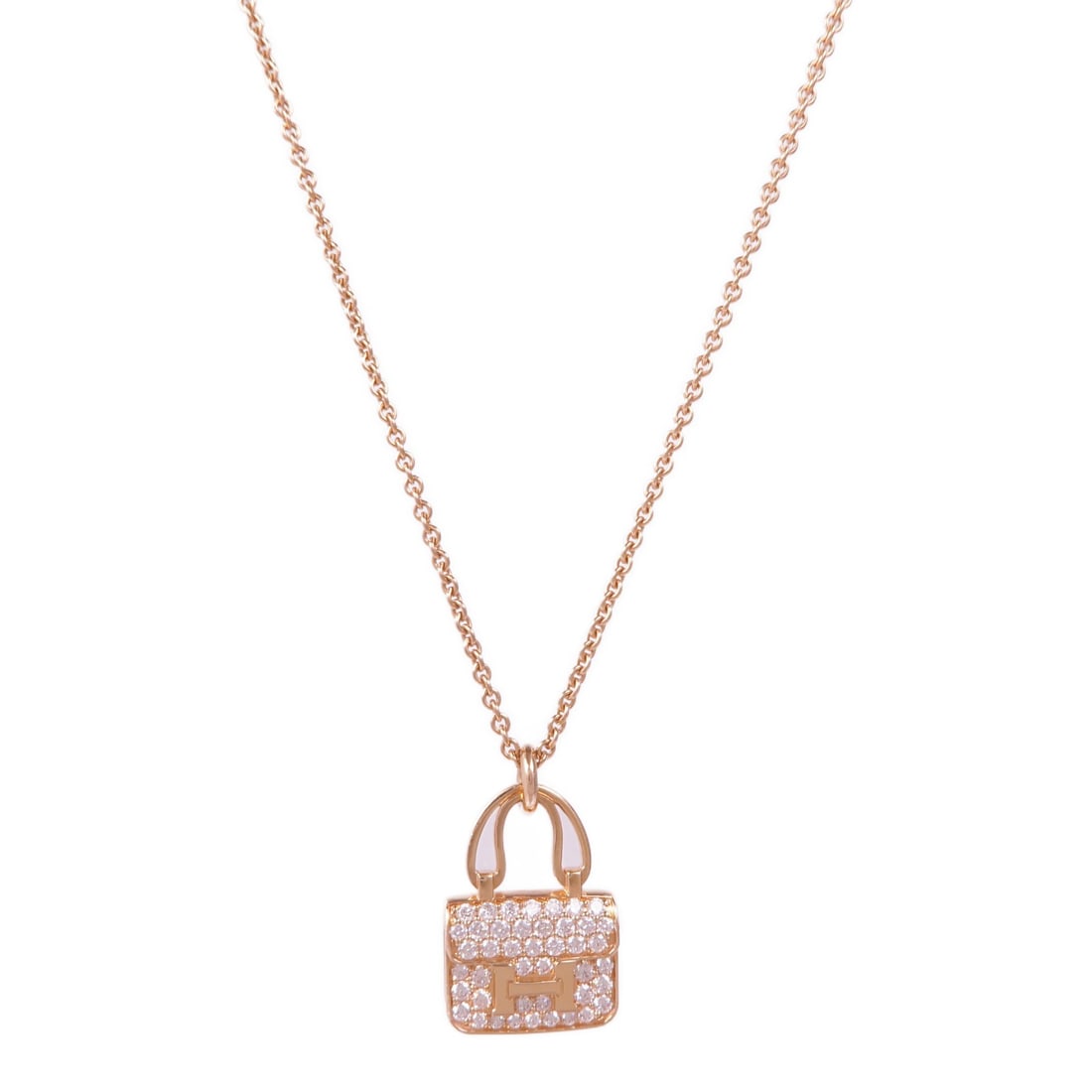 Hermes Amulettes Constance Diamond Necklace 18K Rose Gold: Hermes Amulettes Constance Diamond Necklace 18K Rose Gold HERMES Amulettes Constance necklace in K18PG rose gold with diamond accents. Designed for women, this necklace is described as being in clear 