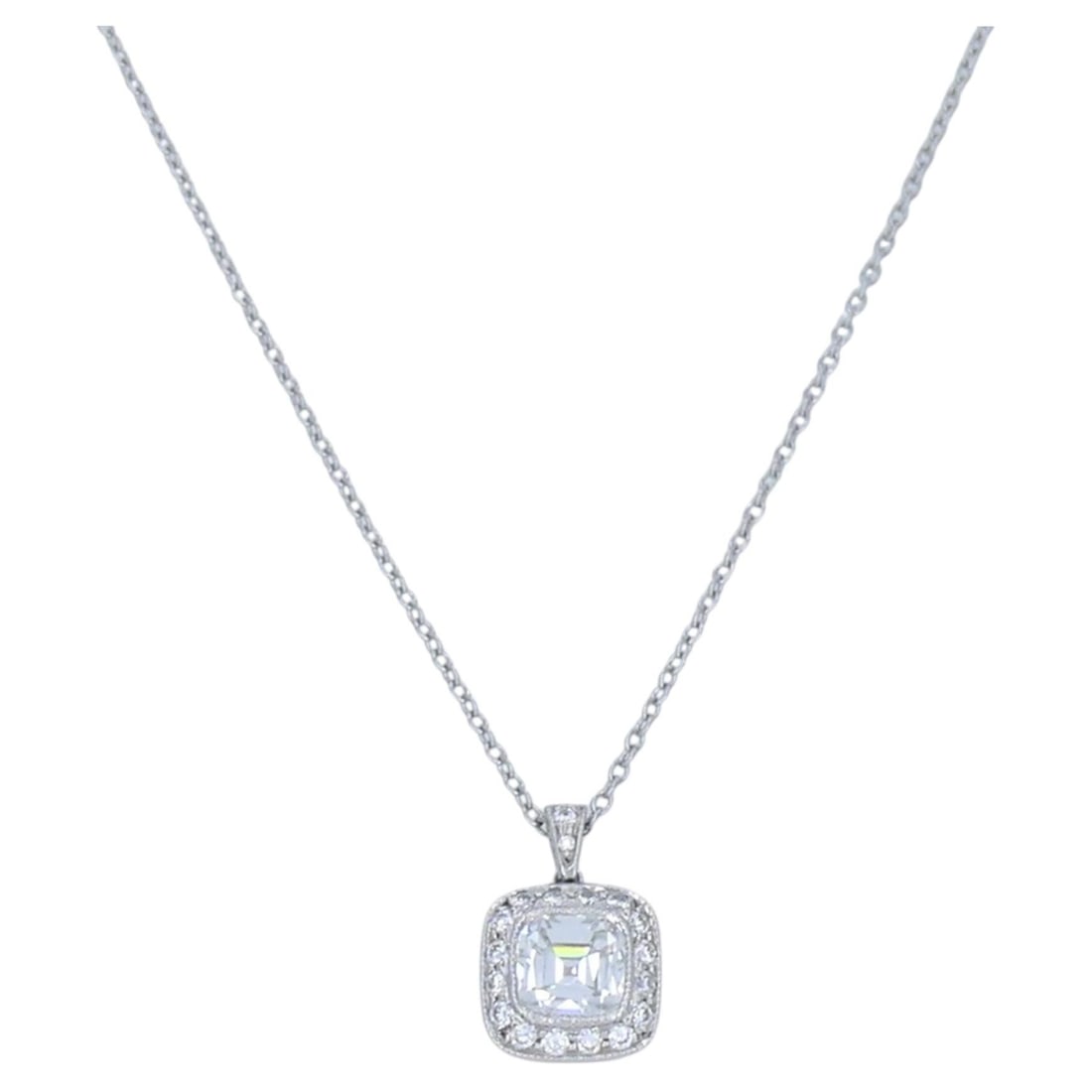 Tiffany Co Legacy diamond pendant necklace in platinum 16.5 in: Tiffany Co Legacy diamond pendant necklace in platinum 16.5 in Tiffany & Co. Legacy platinum diamond pendant necklace from the 2000s, presented as an estate chain and pendant set. The pendant features