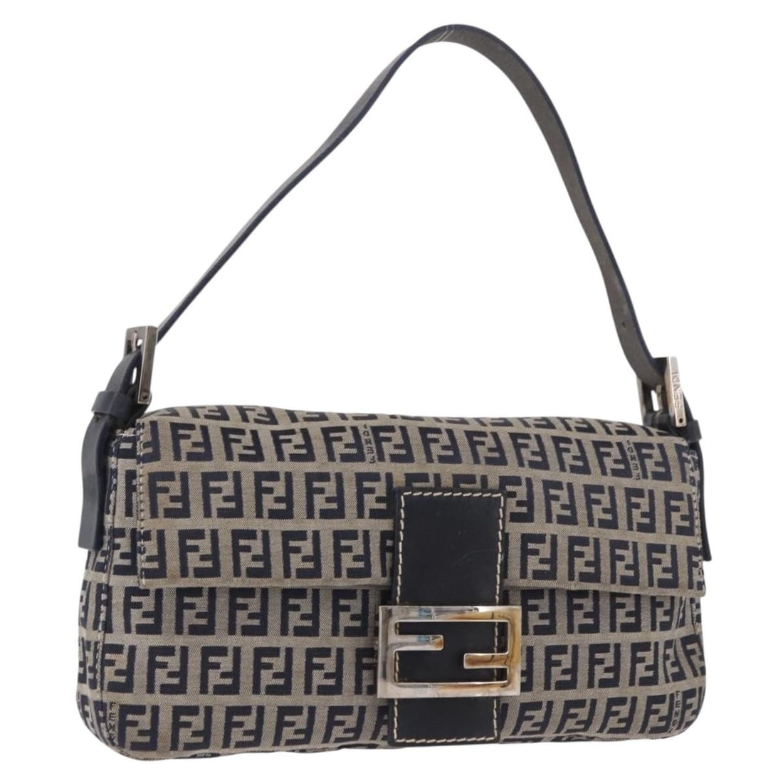 Fendi Mamma Baguette Navy Silver Zucchino Canvas Shoulder Bag: Fendi Mamma Baguette Navy Silver Zucchino Canvas Shoulder Bag Fendi Mamma Baguette shoulder bag in Zucchino canvas with a navy and silver colorway. It is made in Italy and comes with a dust bag. The b
