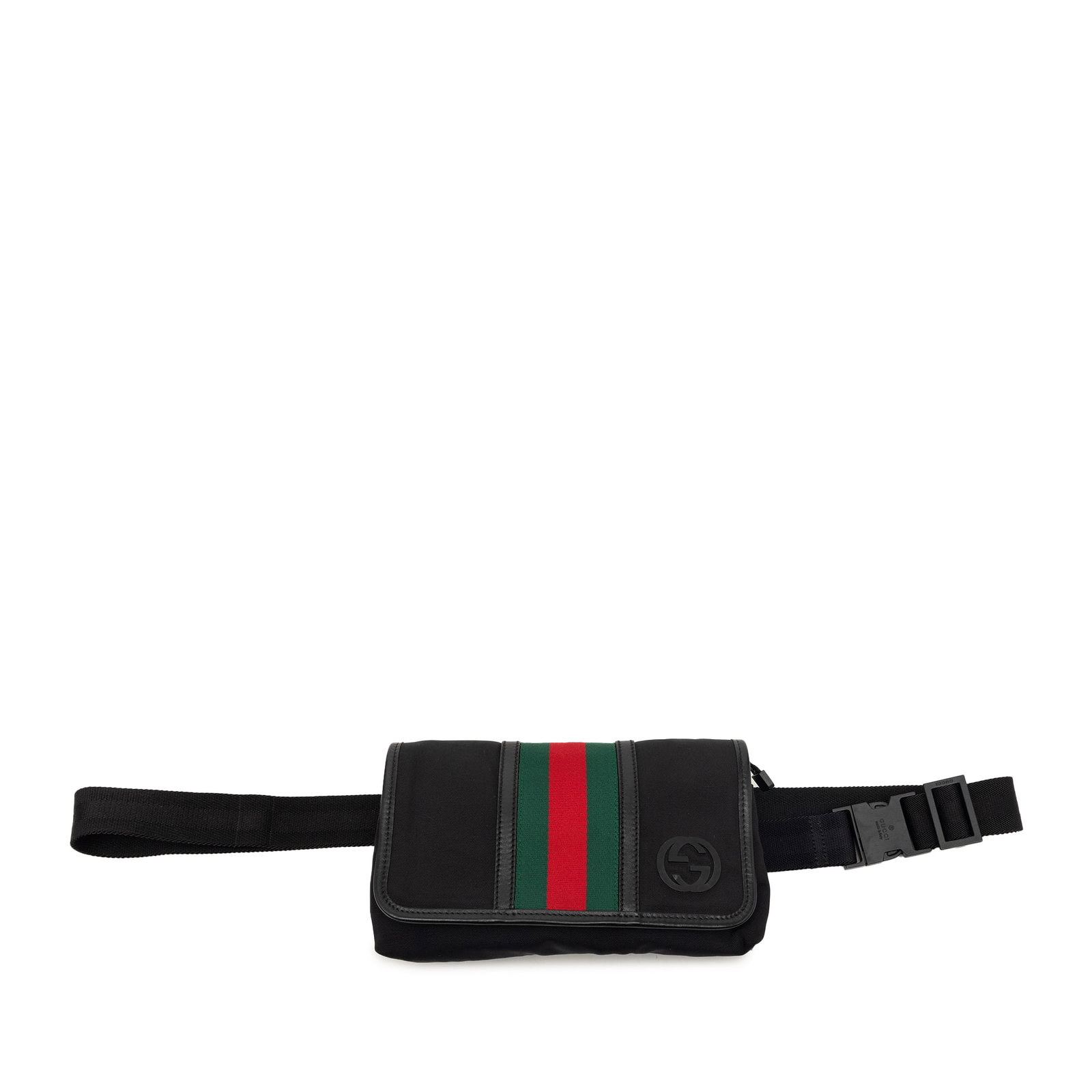 Gucci Interlocking G Web Nylon Belt Bag: Gucci Interlocking G Web Nylon Belt Bag This Gucci Nylon Interlocking G Web Belt Bag features a black nylon body with an adjustable canvas waist strap for a comfortable fit. The bag is designed with a