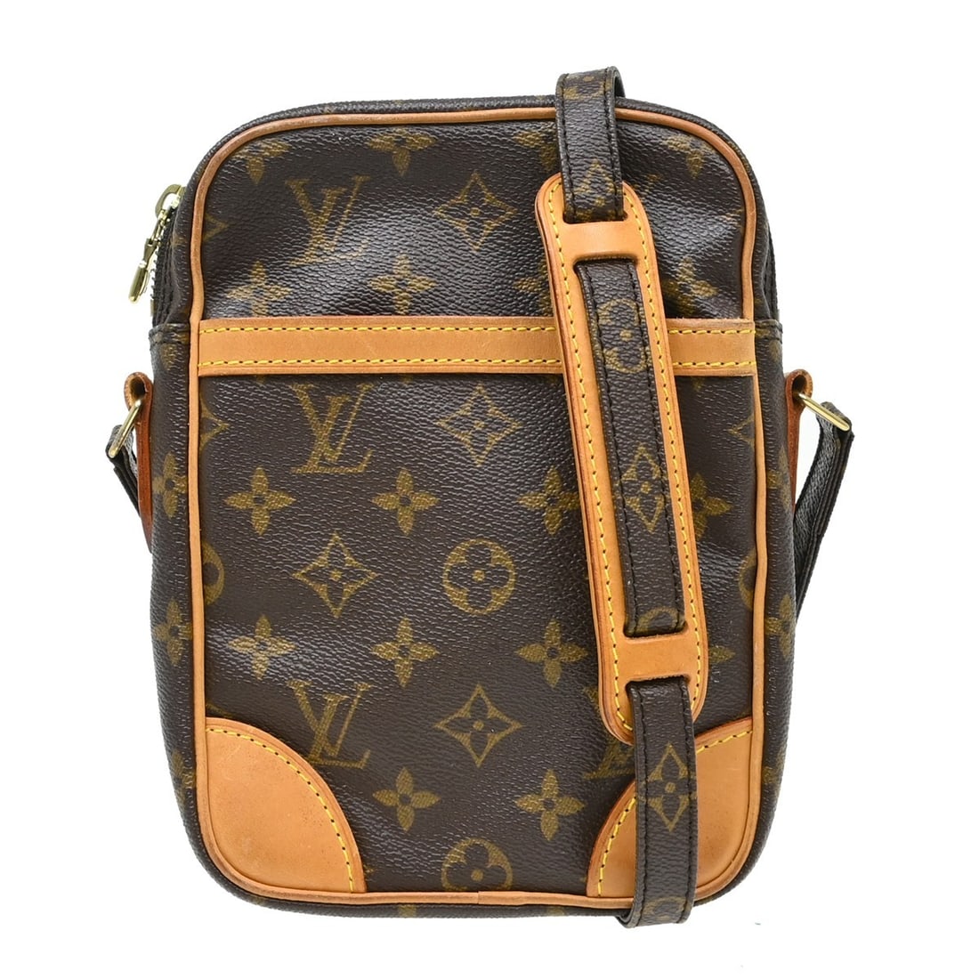 Louis Vuitton Danube Monogram Canvas Crossbody Bag M45266: Louis Vuitton Danube Monogram Canvas Crossbody Bag M45266 Louis Vuitton Danube shoulder bag in Monogram canvas and leather, made in France. It features a zip closure, adjustable strap, gold-tone hardw