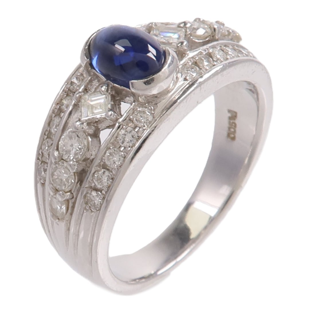 Pt900 Platinum Sapphire Diamond Ring Women's Size 6.25: Pt900 Platinum Sapphire Diamond Ring Women's Size 6.25 A women's ring featuring sapphire and diamond accents in Pt900 platinum. The piece is blue and clear in color, with a ring size of 6.25. Conditio