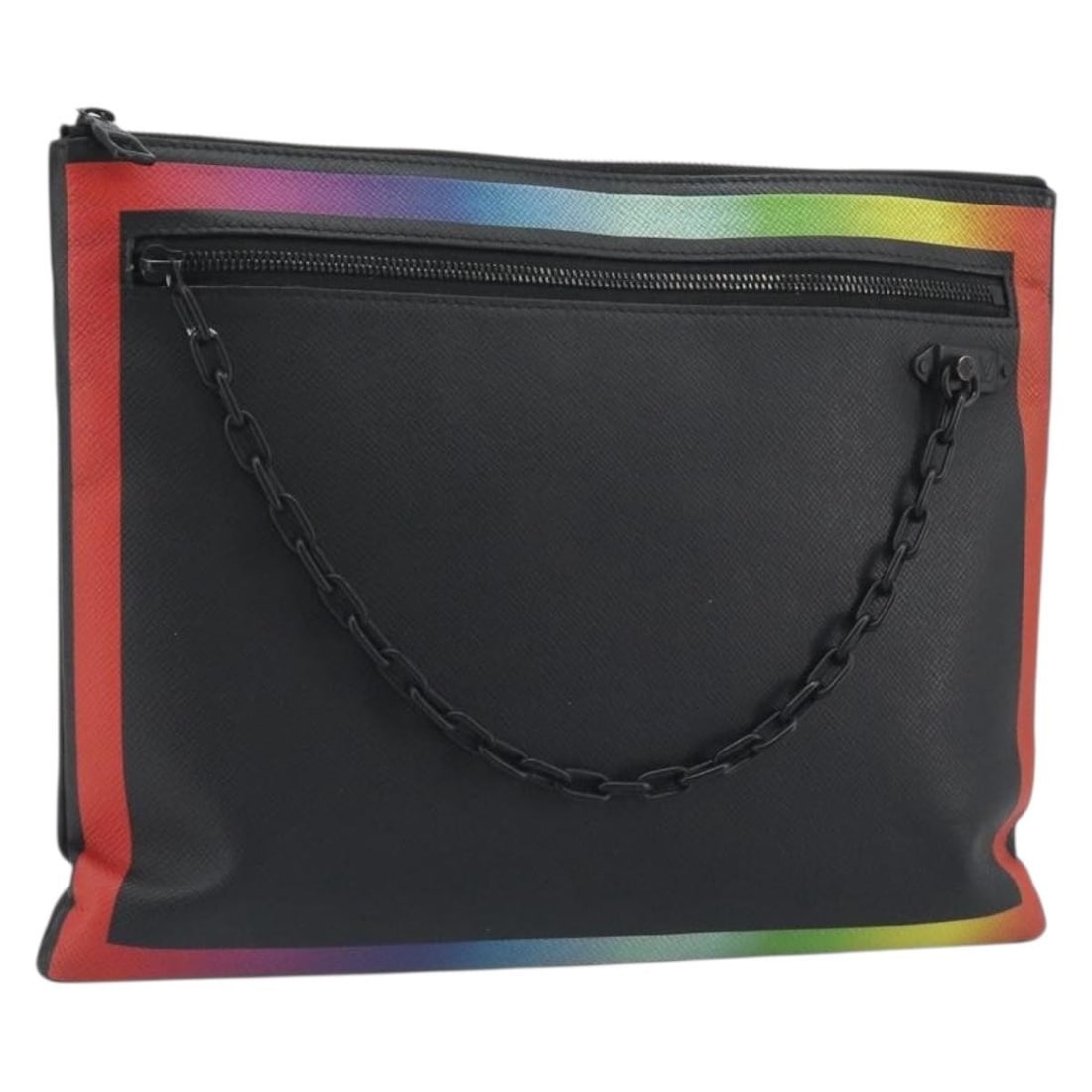 Louis Vuitton M30347 Taiga Rainbow Chain Leather Clutch Black: Louis Vuitton M30347 Taiga Rainbow Chain Leather Clutch Black Louis Vuitton Taiga Rainbow Chain Pochette A4 clutch bag in black leather. Made in Spain, this women's clutch features a slim profile and 