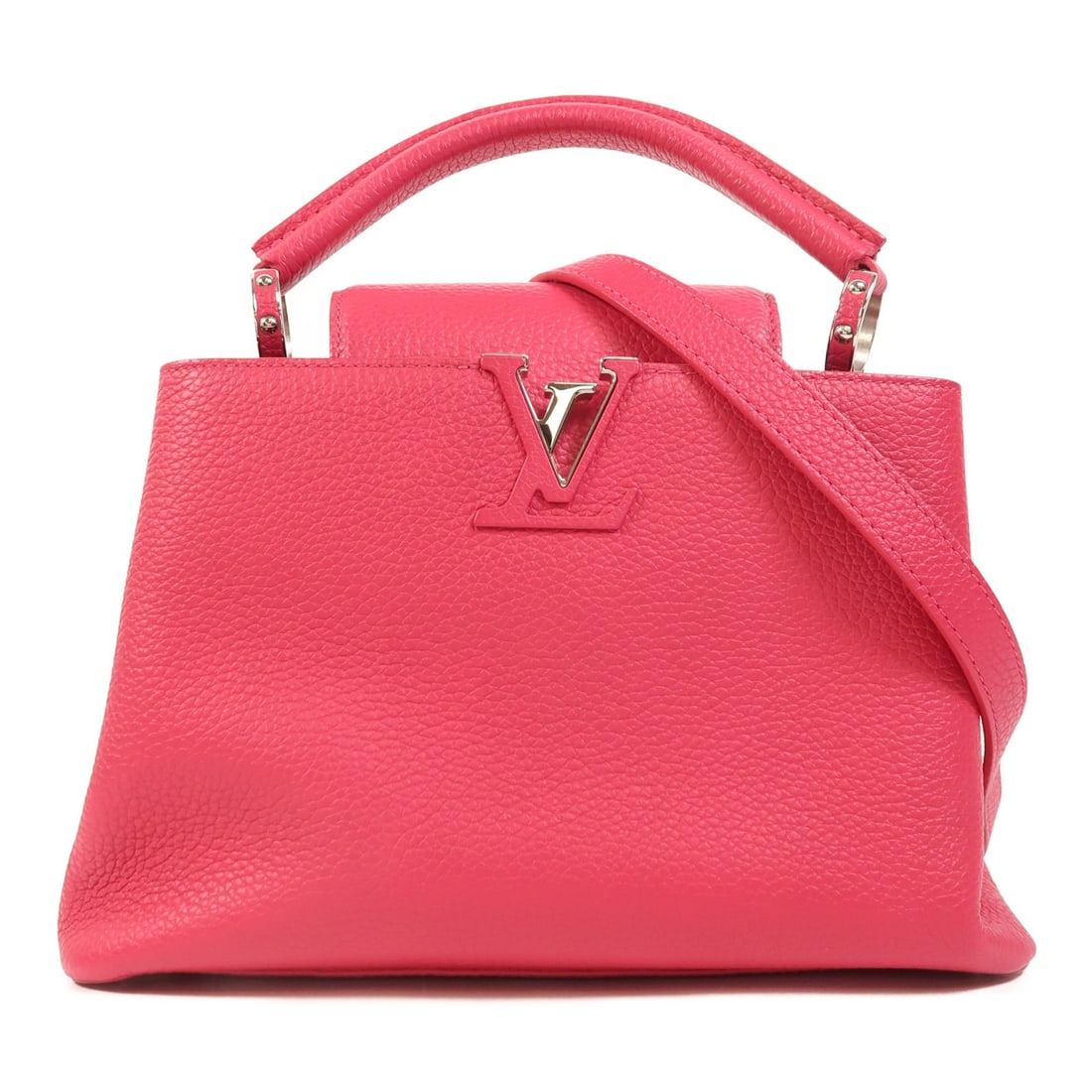 Louis Vuitton Capucines BB M90294 Pink Taurillon 2 Way Shoulder Bag: Louis Vuitton Capucines BB M90294 Pink Taurillon 2 Way Shoulder Bag A Louis Vuitton Capucines BB 2-way shoulder bag in pink calfskin (cowhide), model M90294. It features a pink exterior, one inside zi