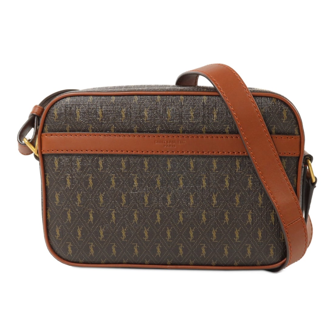 Saint Laurent Le Monogramme Camera Shoulder Bag Brown Coated Canvas: Saint Laurent Le Monogramme Camera Shoulder Bag Brown Coated Canvas Le Monogramme camera shoulder bag in brown PVC coated canvas with an adjustable shoulder strap and practical interior and exterior p