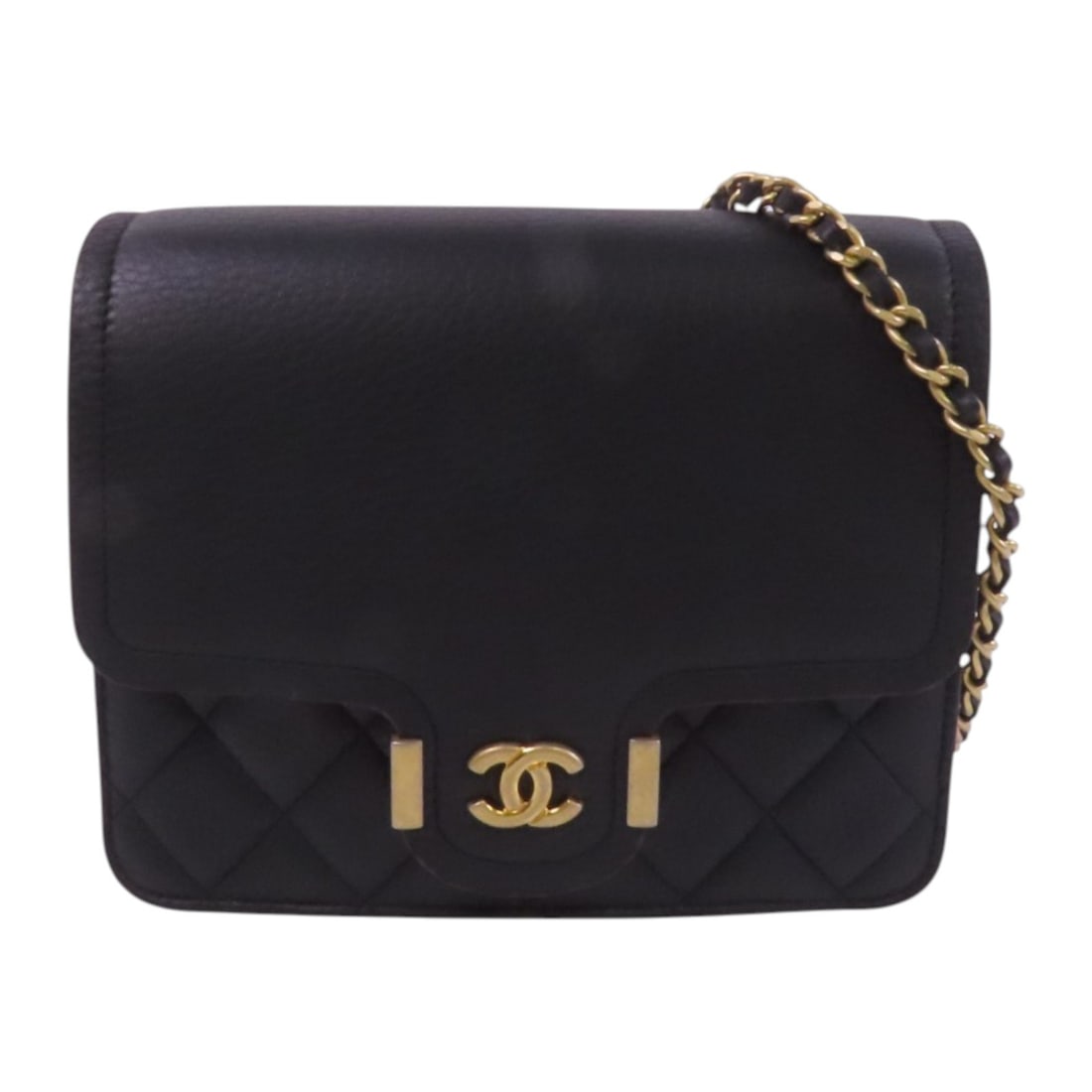 CHANEL Archi Chic Square WOC Shoulder Bag Black Calfskin GHW: CHANEL Archi Chic Square WOC Shoulder Bag Black Calfskin GHW CHANEL wallet on chain shoulder bag in black calfskin (cowhide) with gold-tone hardware. The bag is described as a square WOC style and is 