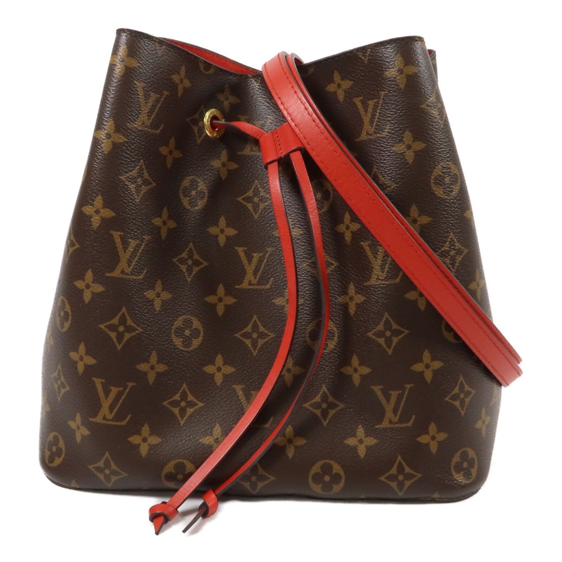 Louis Vuitton M44021 Neo Noe Monogram Shoulder Bag Coquelicot: Louis Vuitton M44021 Neo Noe Monogram Shoulder Bag Coquelicot Louis Vuitton Neo Noe bucket bag in Monogram coated canvas with Coquelicot and red coloring. This women's shoulder bag features a structur