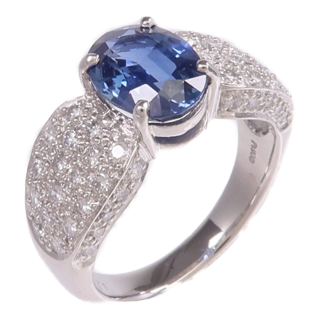 Pt900 Platinum Sapphire Diamond Ring Size 6.25: Pt900 Platinum Sapphire Diamond Ring Size 6.25 A women's ring featuring a sapphire and diamond design in Pt900 platinum. The ring is size 6.25 and has a blue and clear color presentation. Condition is