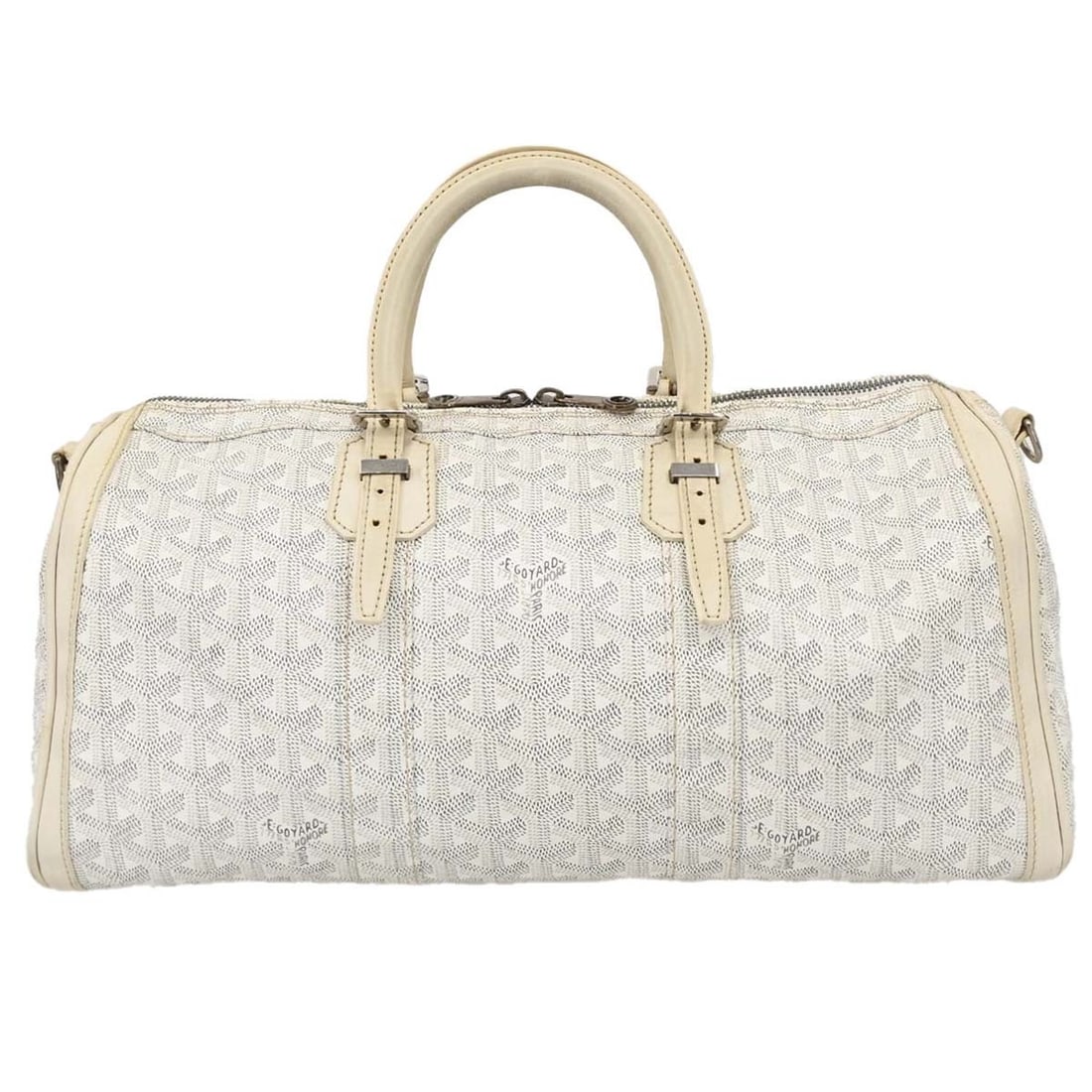 Goyard Croisiere white canvas bag 39cm x 19cm x 18cm: Goyard Croisiere white canvas bag 39cm x 19cm x 18cm Goyard Croisiere coated canvas bag in white. This unisex piece is made in France and is presented in good condition, with visible wear including ru
